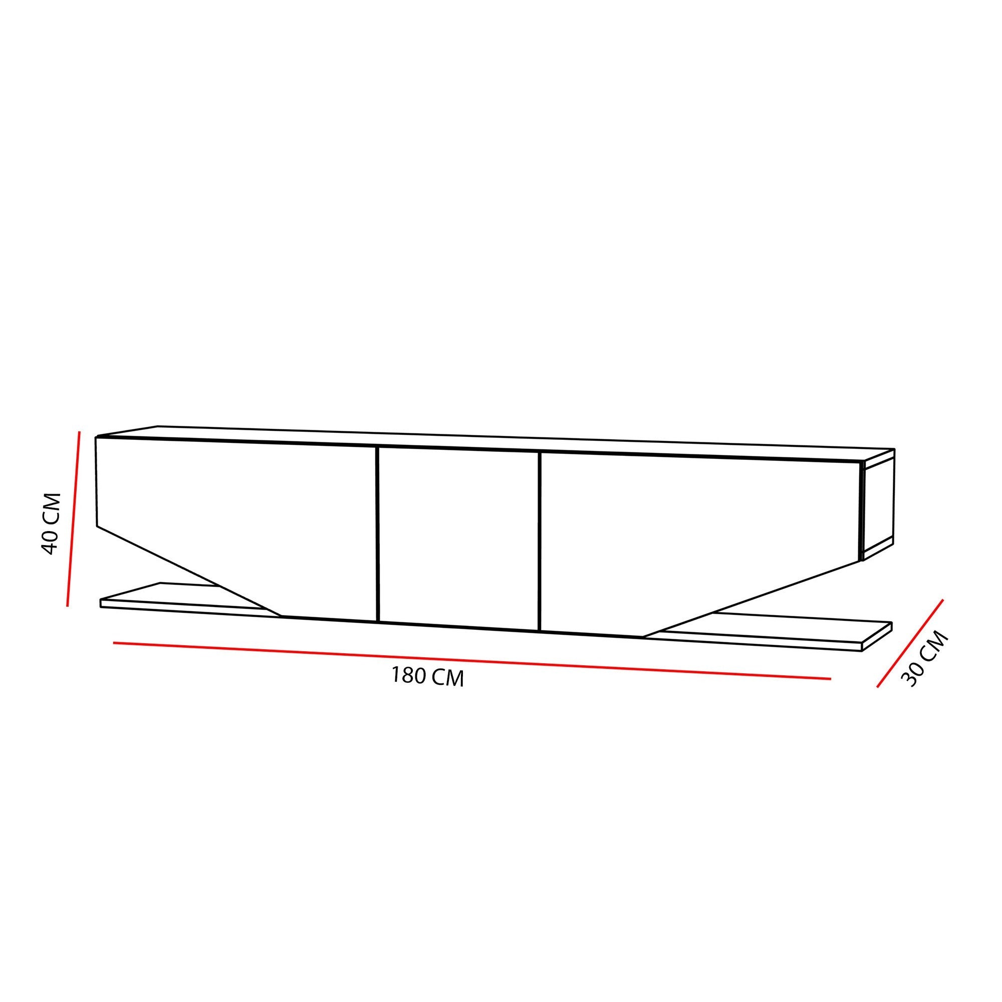 Suporte de TV moderno, branco, 180 cm, 100% aglomerado revestido em melamina, 18 mm de espessura, para montagem na parede, com múltiplas prateleiras | Design escandinavo para salas de estar elegantes