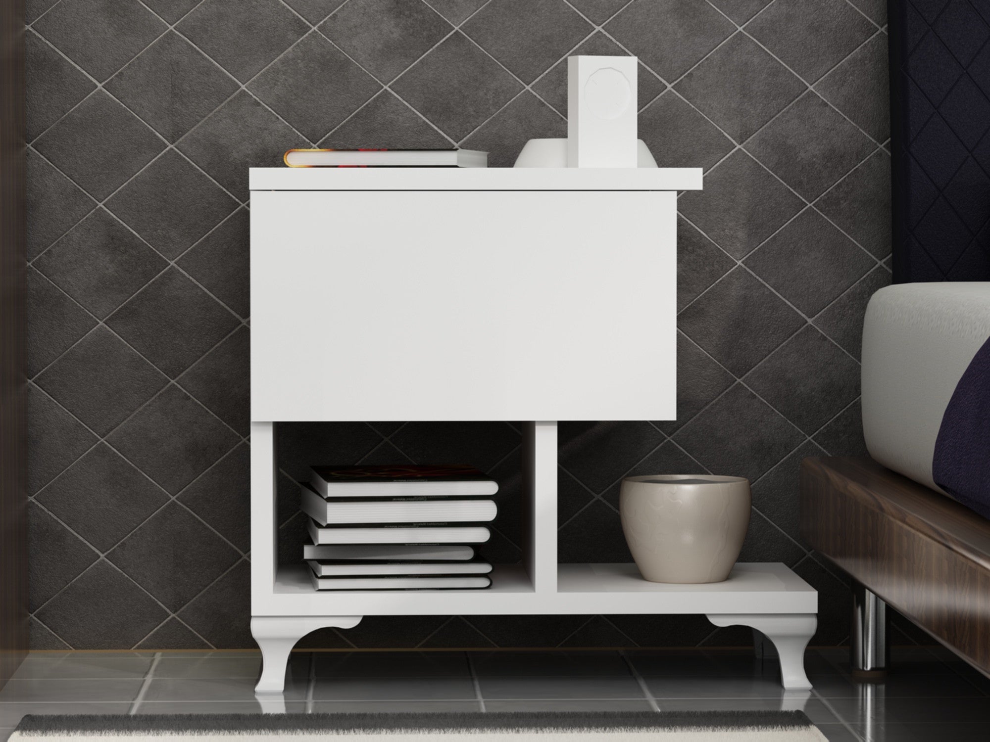 Mesa de cabeceira branca elegante, 46,8 x 33 cm | Painel de partículas 100% revestido em melamina, 18 mm de espessura | Montável na parede com várias prateleiras, design moderno