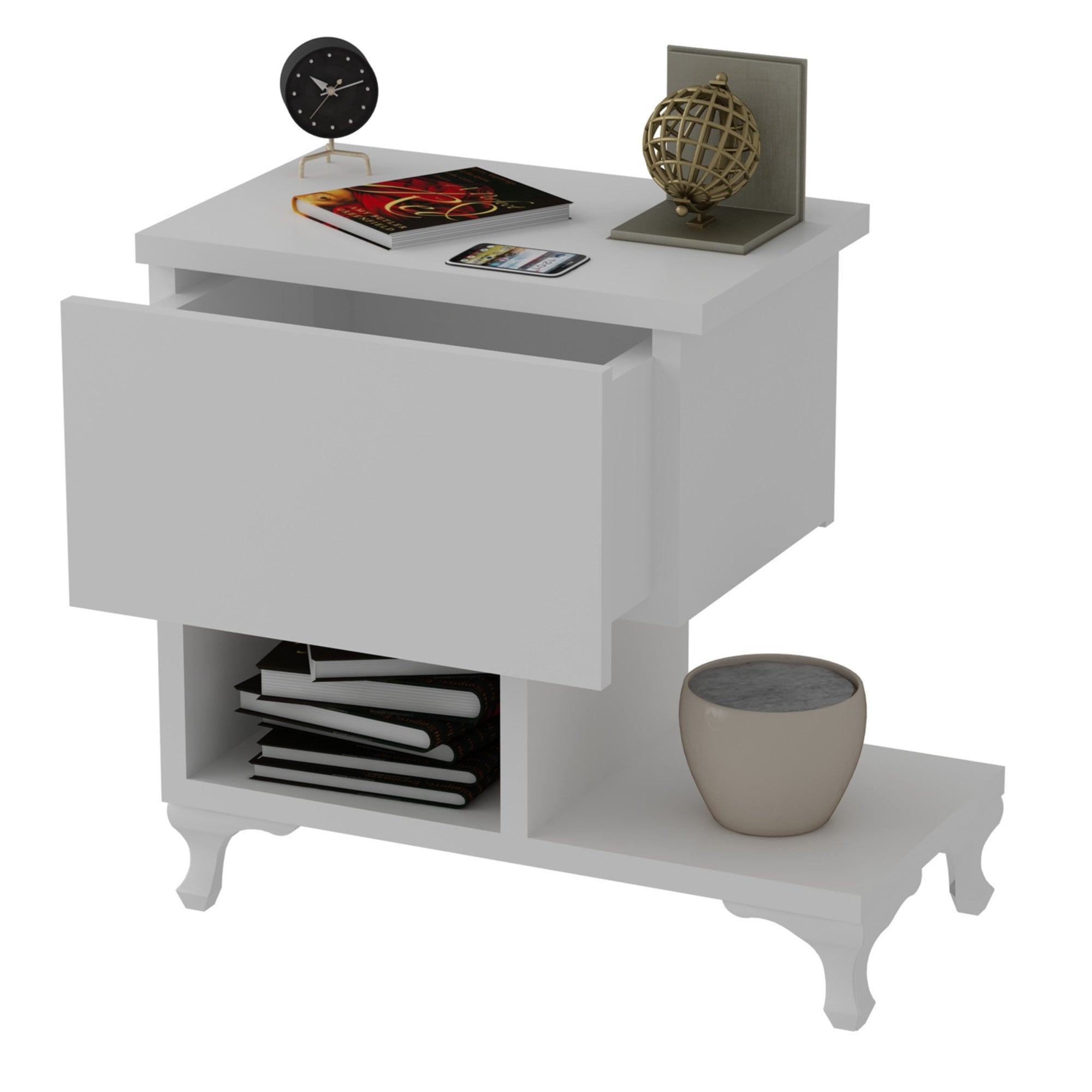 Mesa de cabeceira branca elegante, 46,8 x 33 cm | Painel de partículas 100% revestido em melamina, 18 mm de espessura | Montável na parede com várias prateleiras, design moderno