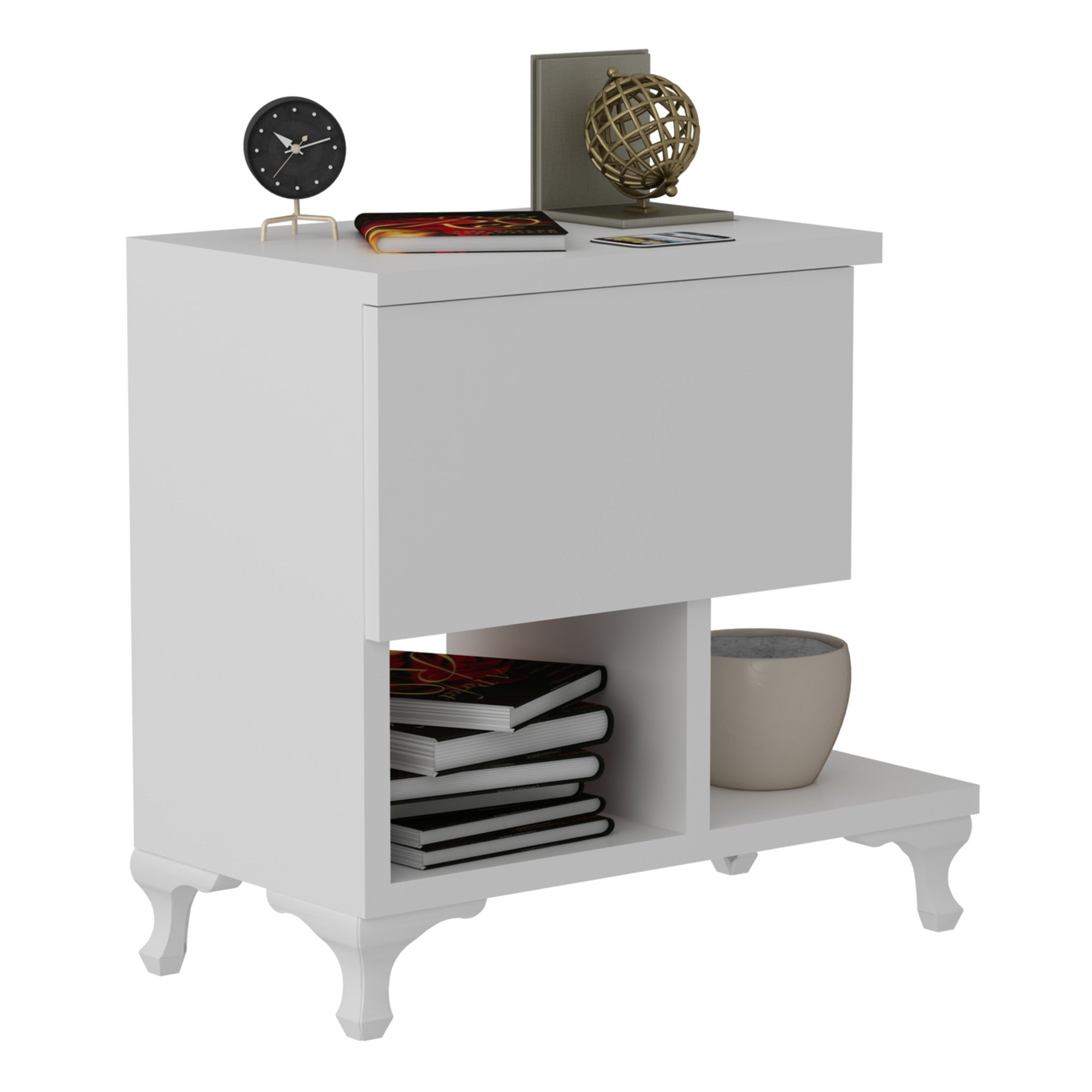 Mesa de cabeceira branca elegante, 46,8 x 33 cm | Painel de partículas 100% revestido em melamina, 18 mm de espessura | Montável na parede com várias prateleiras, design moderno
