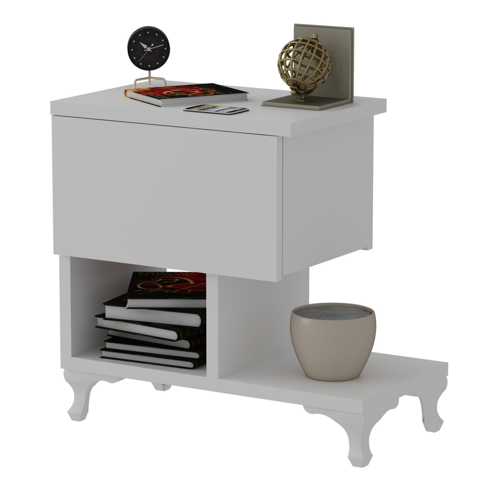 Mesa de cabeceira branca elegante, 46,8 x 33 cm | Painel de partículas 100% revestido em melamina, 18 mm de espessura | Montável na parede com várias prateleiras, design moderno
