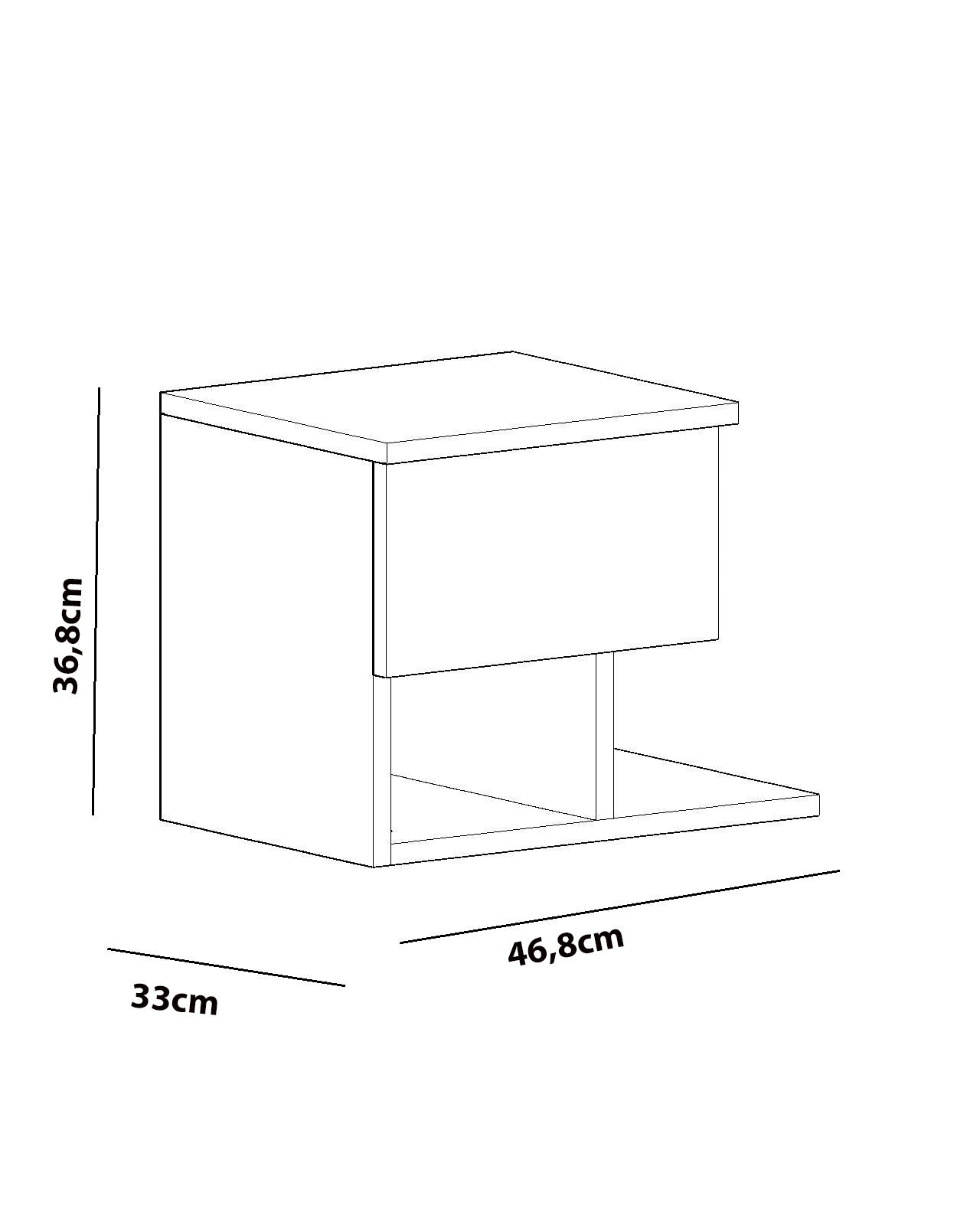 Mesa de cabeceira branca moderna com opção de montagem na parede, 46,8 x 36,8 x 33 cm | Painel de partículas 100% revestido de melamina, 18 mm de espessura | Design escandinavo elegante com várias prateleiras