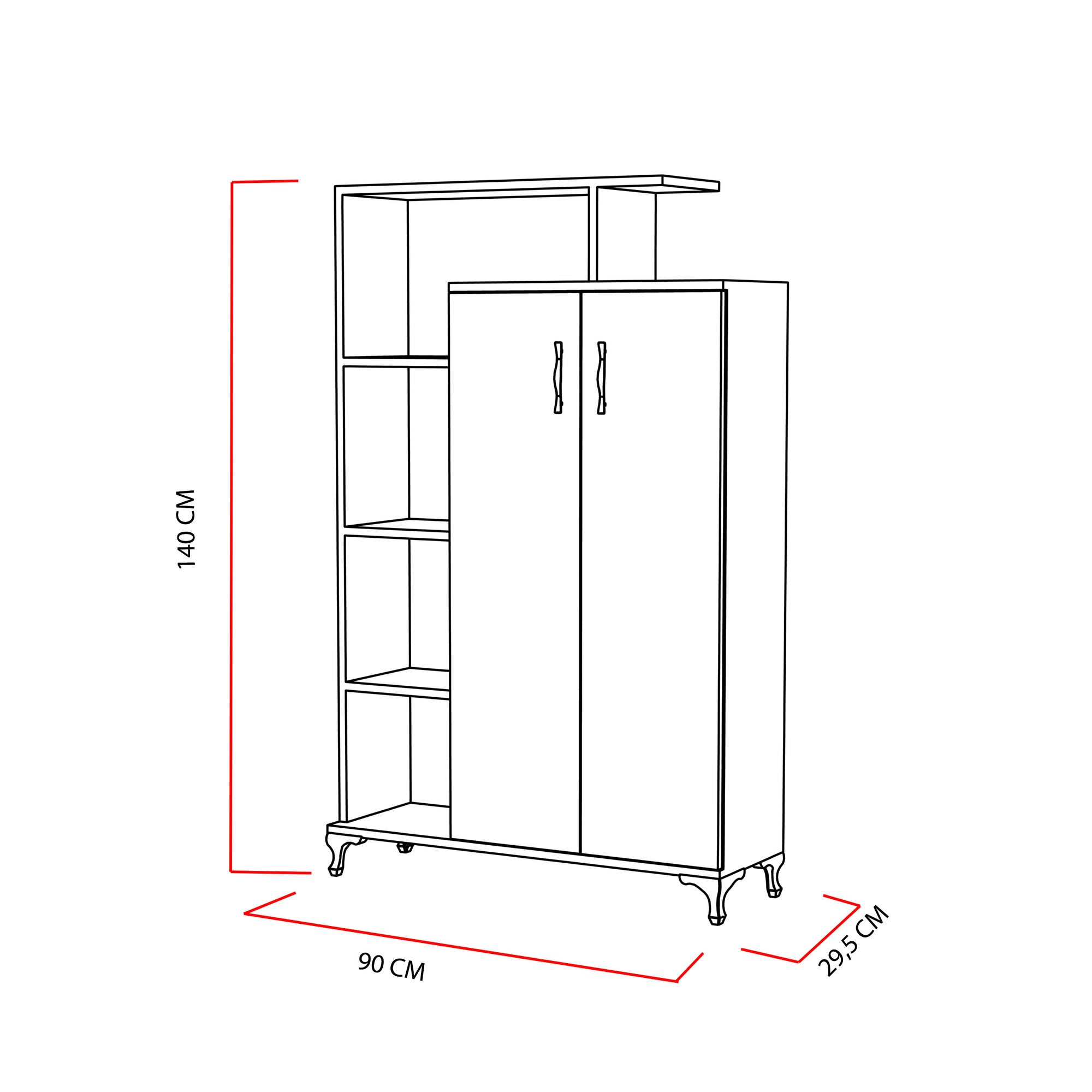 Armário multifuncional – 90 x 140 x 29,5 cm – Branco – Painel de partículas revestido a melamina