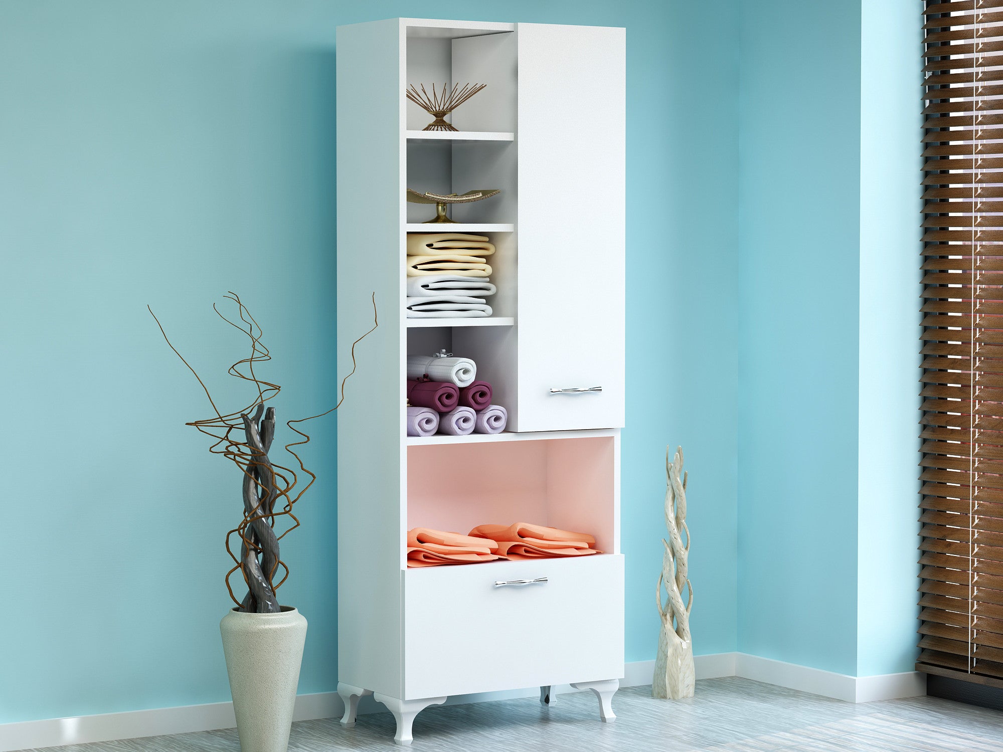 Armário multifuncional – 60 x 31,5 x 163,6 cm – Branco – Painel de partículas revestido a melamina