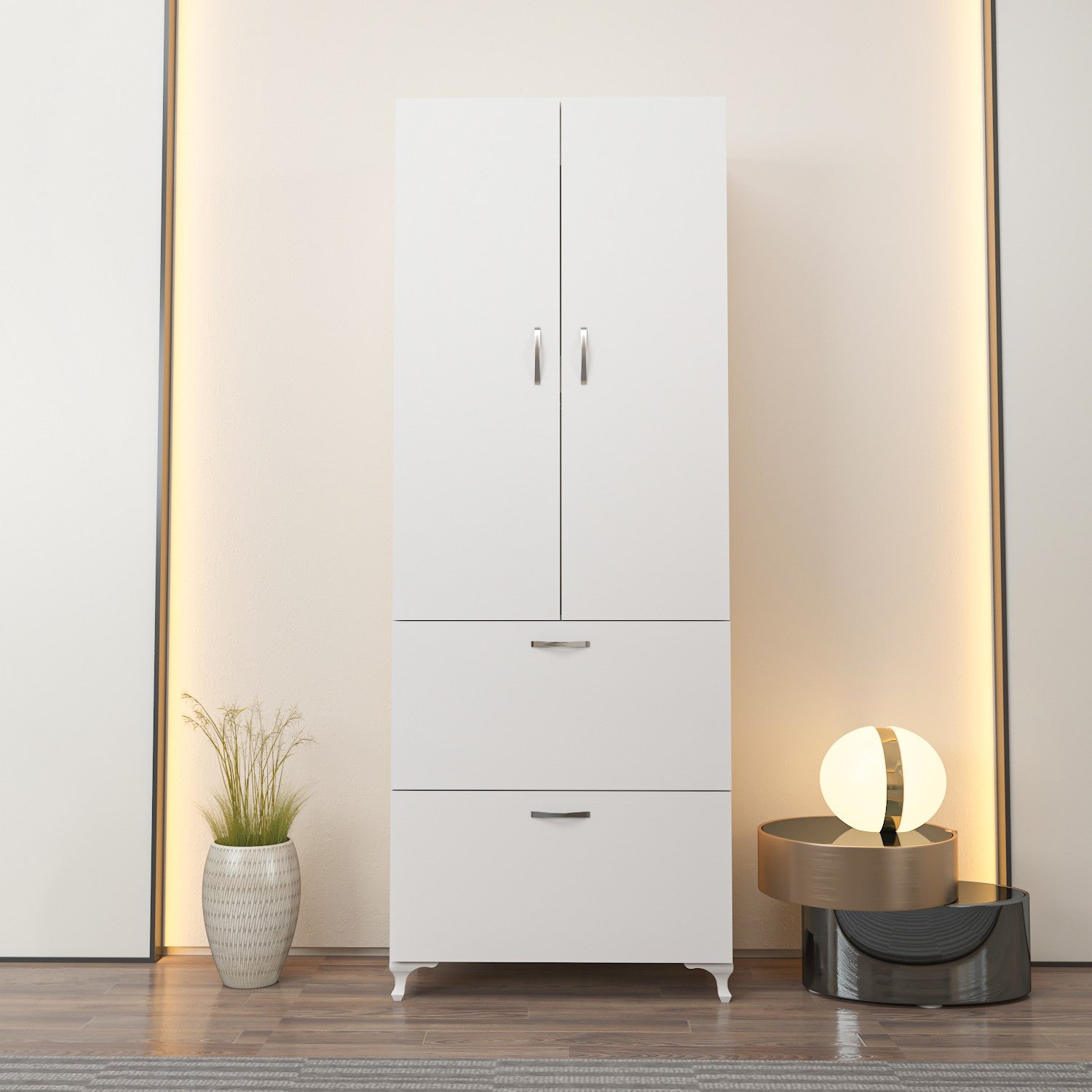 Armário multifuncional – 60 x 31,5 x 163,6 cm – Branco – Painel de partículas revestido a melamina