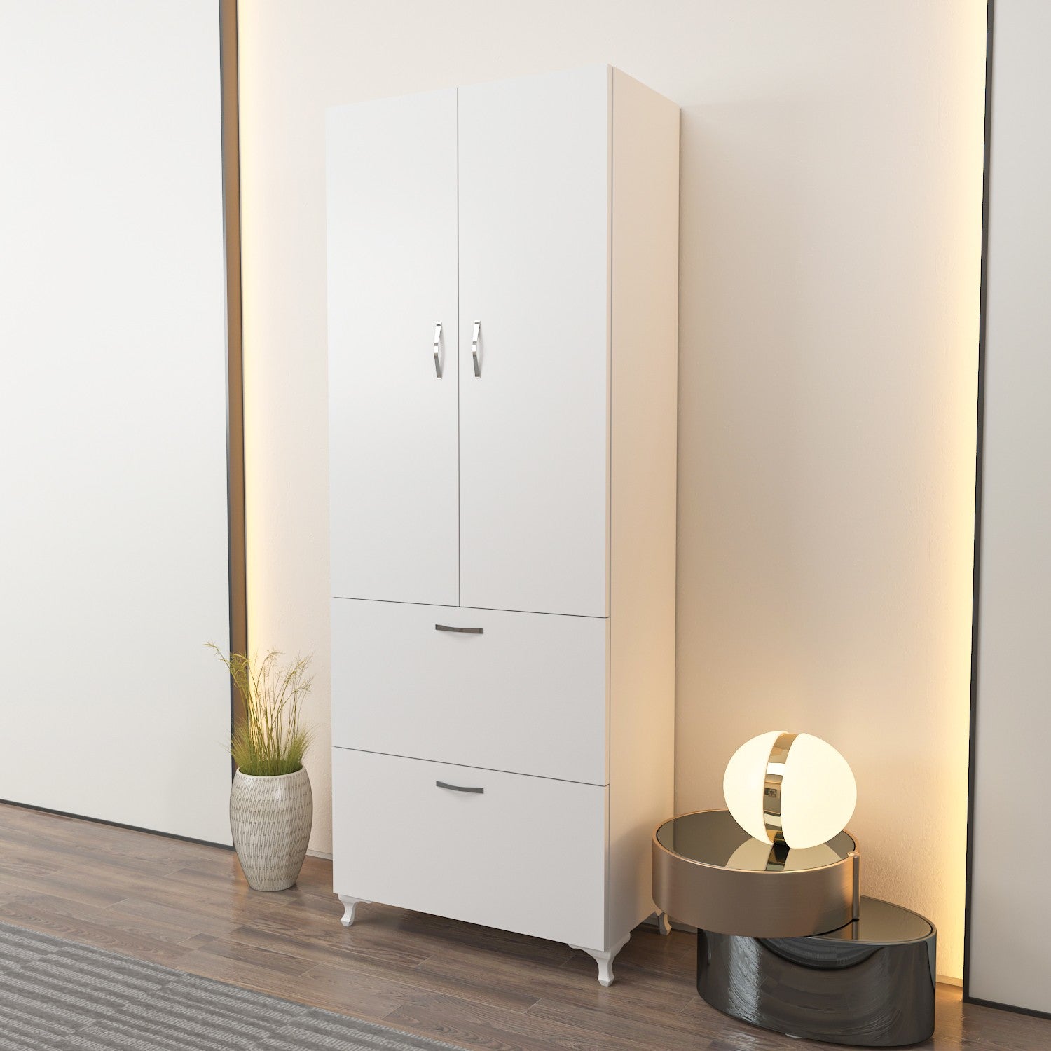 Armário multifuncional – 60 x 31,5 x 163,6 cm – Branco – Painel de partículas revestido a melamina