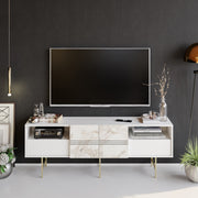 Suporte de TV moderno branco, 180 cm | Painel de partículas 100% revestido em melamina, 18 mm de espessura | Montável na parede, várias prateleiras, design elegante para casa