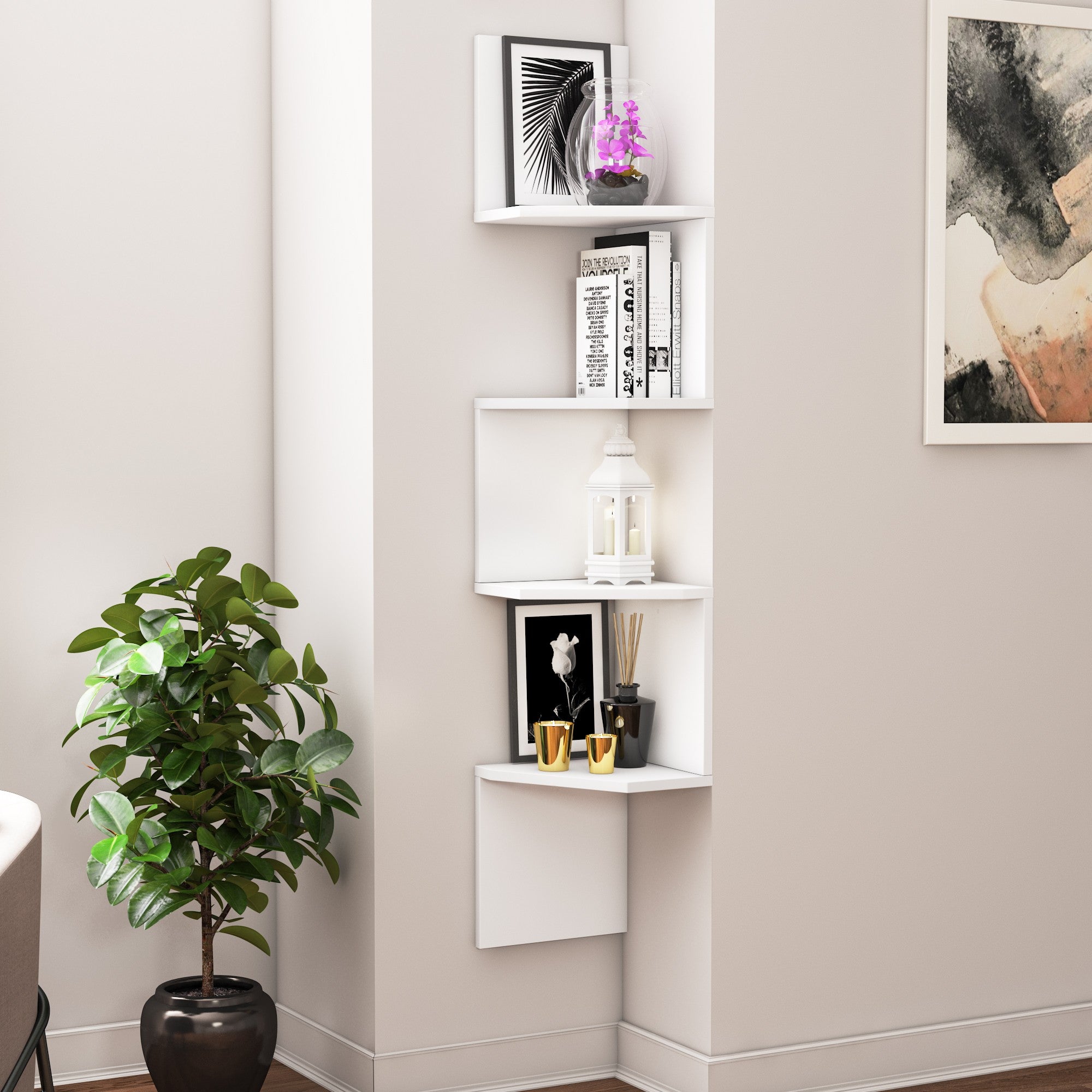 Prateleira de parede elegante, branca, 29,6 x 29,6 x 155,2 cm | Painel de partículas 100% revestido de melamina, 18 mm de espessura | Solução de armazenamento versátil para espaços modernos