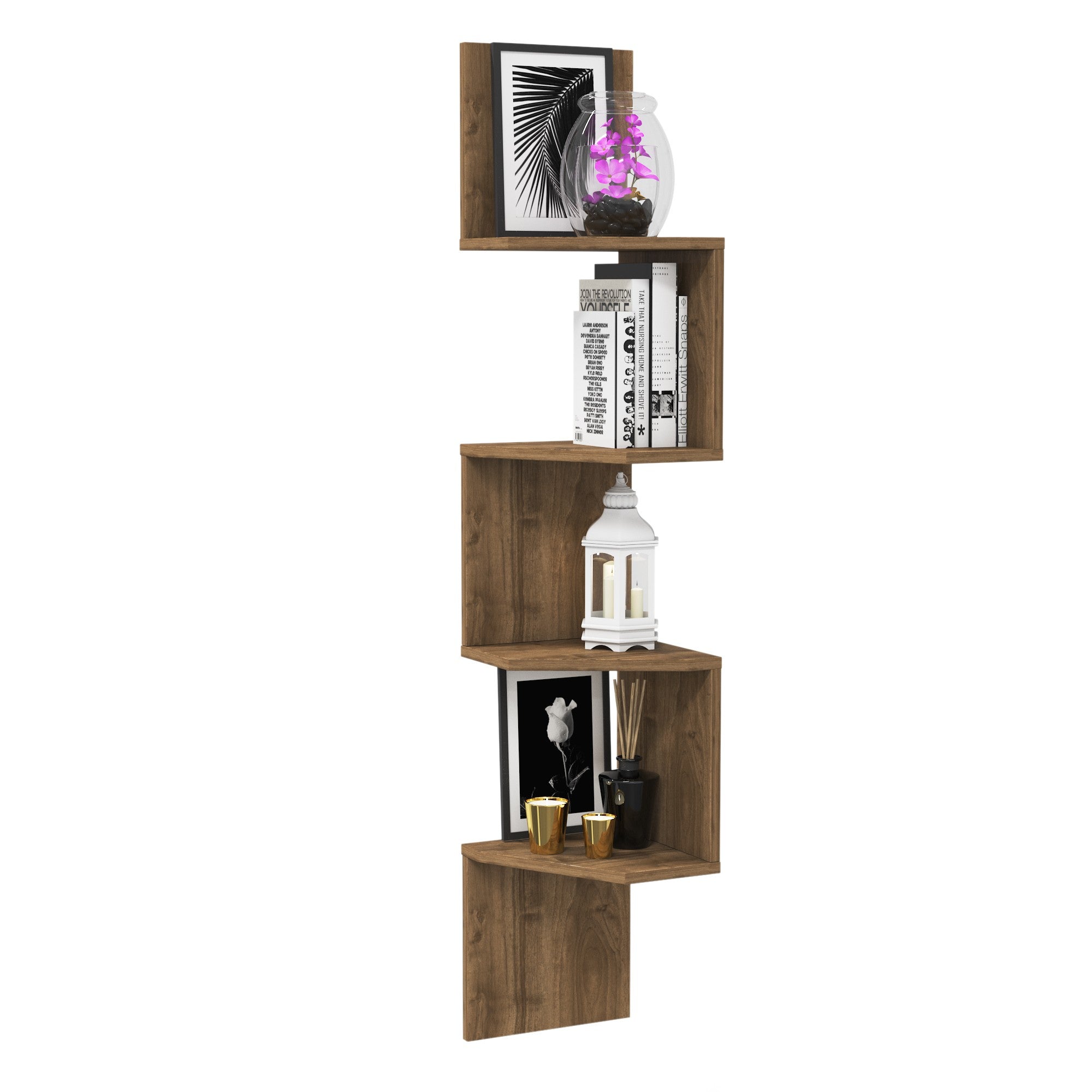 Prateleira de parede elegante, cor nogueira, 29,6 x 29,6 x 155,2 cm | Painel de partículas 100% revestido de melamina, 18 mm de espessura | Solução de armazenamento versátil para qualquer ambiente