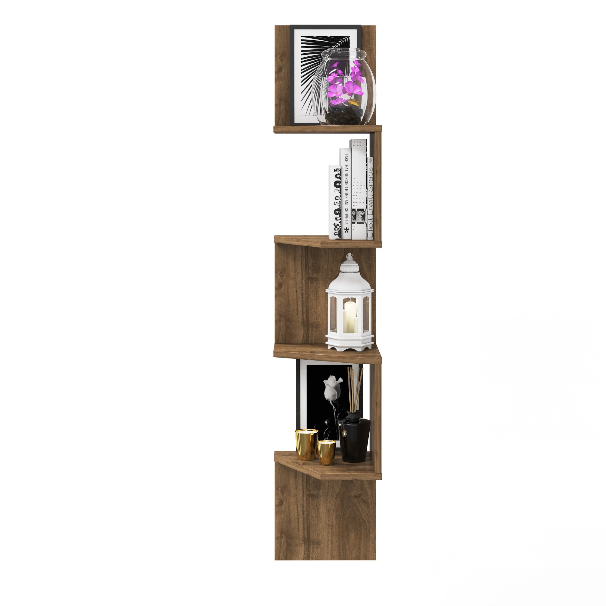Prateleira de parede elegante, cor nogueira, 29,6 x 29,6 x 155,2 cm | Painel de partículas 100% revestido de melamina, 18 mm de espessura | Solução de armazenamento versátil para qualquer ambiente