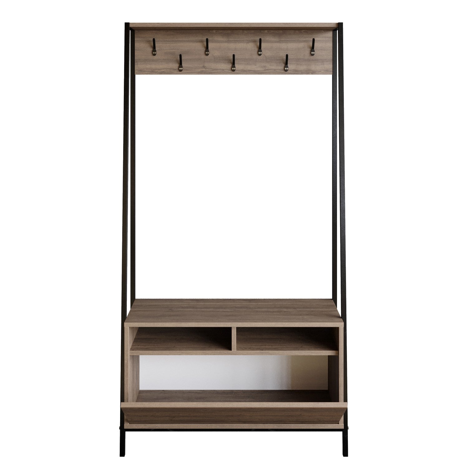 Conjunto de Hall de Entrada – 94 x 180 x 35,3 cm – Nogueira e Preto – Painel de Partículas