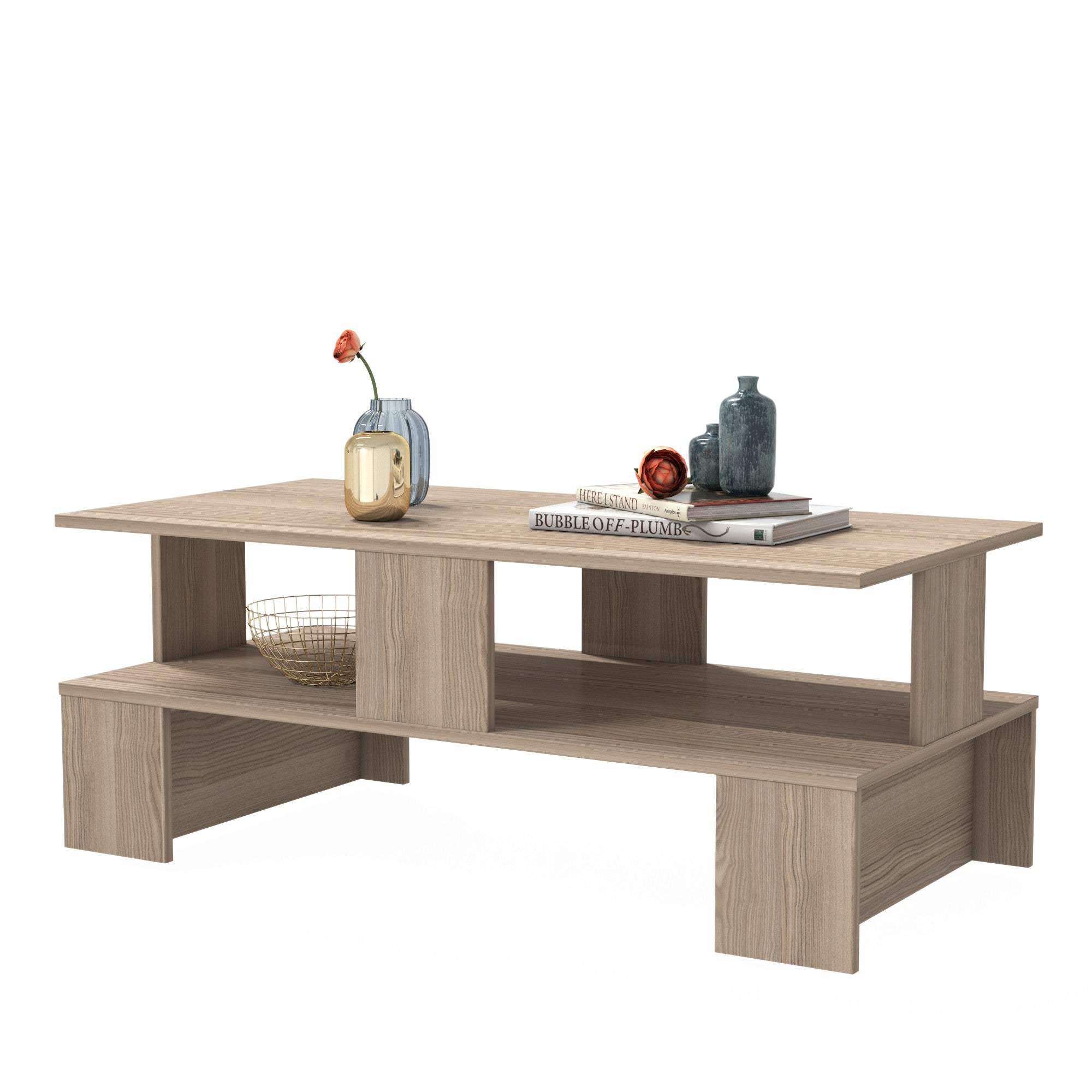 Mesa de Centro Córdoba com Prateleiras Múltiplas - 120cm, Revestimento Melamínico e Fixação de Parede