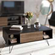 Mesa de Centro Moderna – 120 x 60 x 45,6 cm – Preto e Nogueira – 100% Melamina
