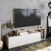 Suporte de TV moderno com opção de montagem na parede, Cordoba e Branco, 149,8 cm | Painel de partículas 100% revestido de melamina, 18 mm de espessura | Design elegante com várias prateleiras