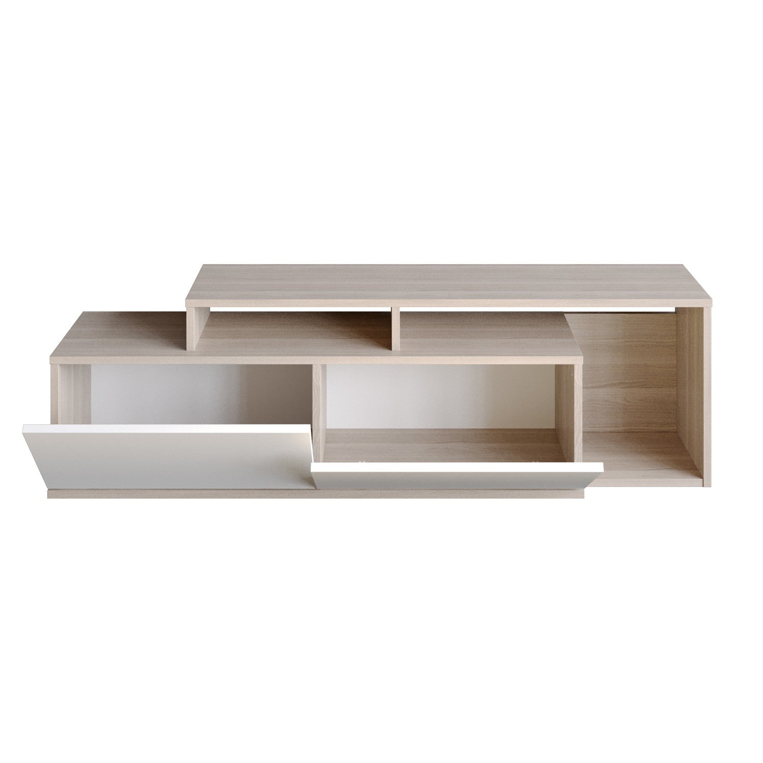 Suporte de TV moderno com opção de montagem na parede, Cordoba e Branco, 149,8 cm | Painel de partículas 100% revestido de melamina, 18 mm de espessura | Design elegante com várias prateleiras