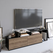 Suporte de TV moderno com opção de montagem na parede, preto e nogueira, 149,8 x 42,9 x 35,3 cm | Painel de partículas 100% revestido de melamina, 18 mm de espessura | Design elegante e funcional