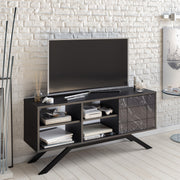 Suporte de TV moderno com pés de metal, acabamento em preto e mármore, 130 cm | Painel de partículas 100% revestido em melamina, 18 mm de espessura | Montável na parede, design elegante e funcional