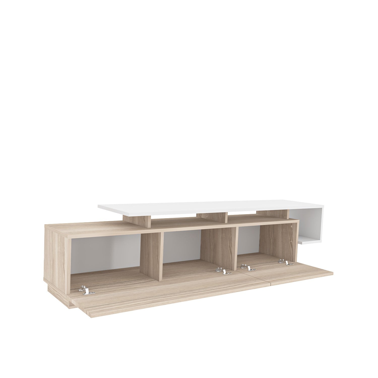 Suporte de TV moderno com opção de montagem na parede, Cordoba e Branco, 180 cm | Painel de partículas 100% revestido de melamina, 18 mm de espessura | Design elegante com várias prateleiras