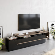 Suporte de TV moderno com opção de montagem na parede, preto e nogueira, 180 cm | Painel de partículas 100% revestido de melamina, 18 mm de espessura | Design elegante com várias prateleiras