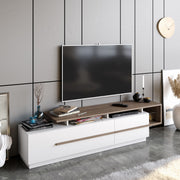Suporte de TV moderno com opção de montagem na parede, nogueira e branco, 180 cm | Painel de partículas 100% revestido de melamina, 18 mm de espessura | Design elegante com várias prateleiras