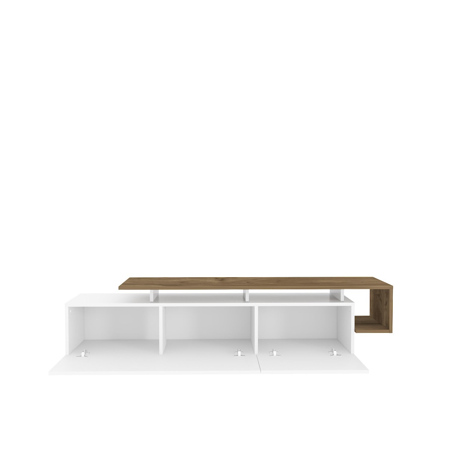 Suporte de TV moderno com opção de montagem na parede, nogueira e branco, 180 cm | Painel de partículas 100% revestido de melamina, 18 mm de espessura | Design elegante com várias prateleiras