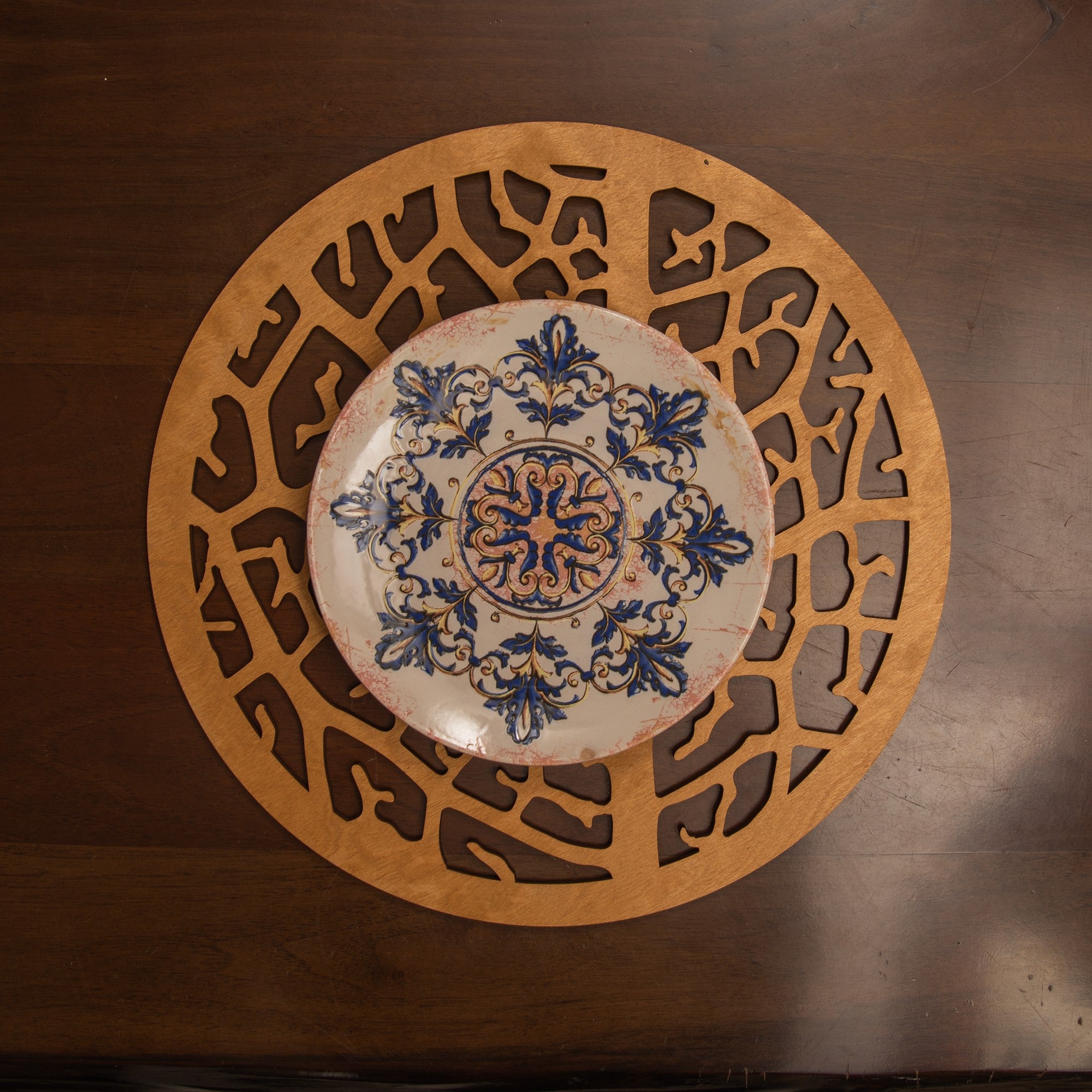 Conjunto de Bases de Pratos de madeira (4 peças)-Coral-Mel