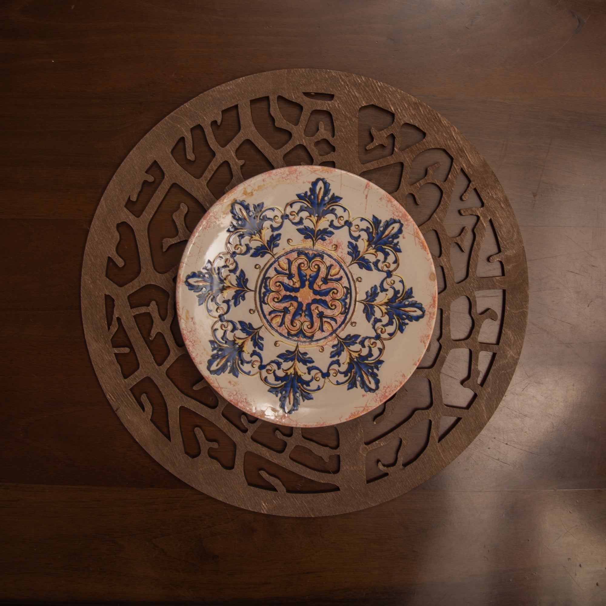 Conjunto de Bases de Pratos de madeira (4 peças)-Coral-Wengué