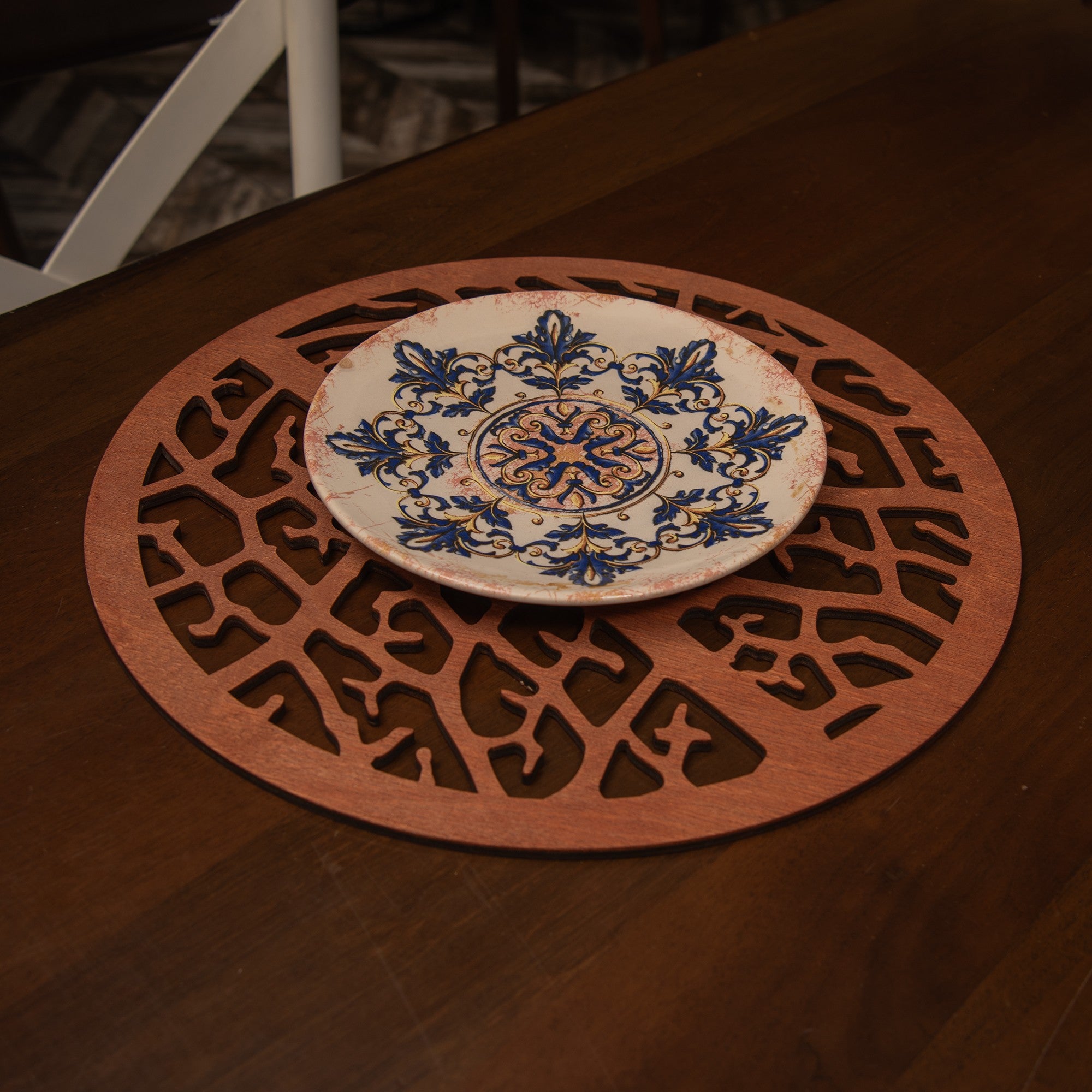 Conjunto de Bases de Pratos de madeira (4 peças)-Coral-Rosa
