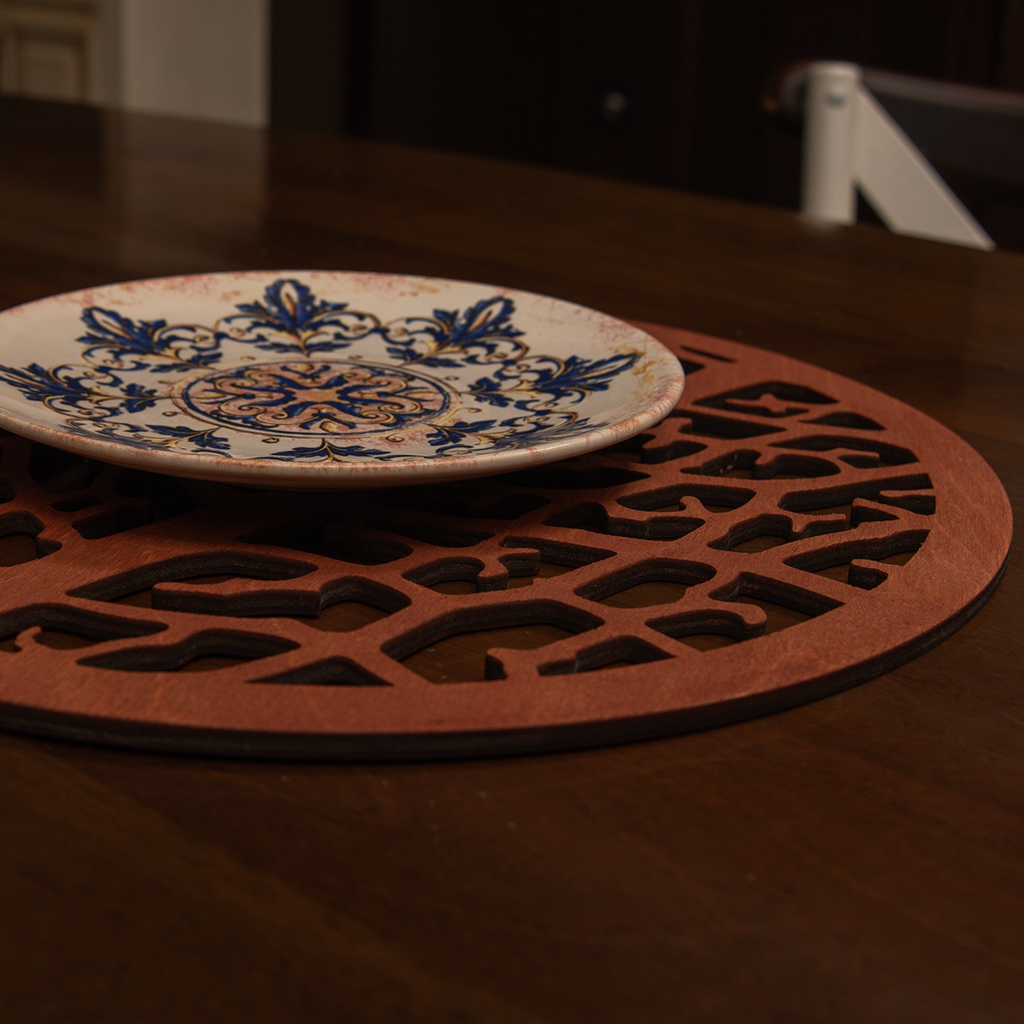 Conjunto de Bases de Pratos de madeira (4 peças)-Coral-Rosa