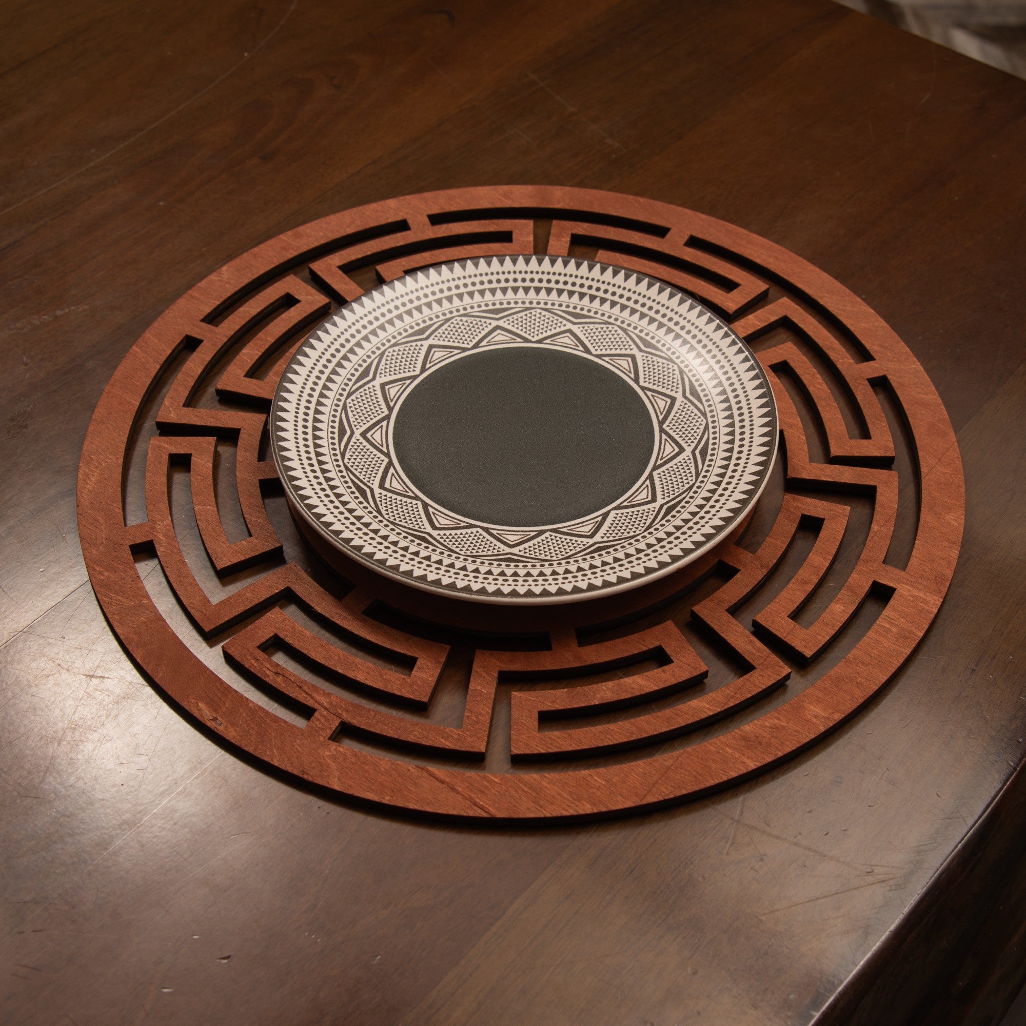 Conjunto de Bases de Pratos de madeira (4 peças)-Labyrinth-Rosa