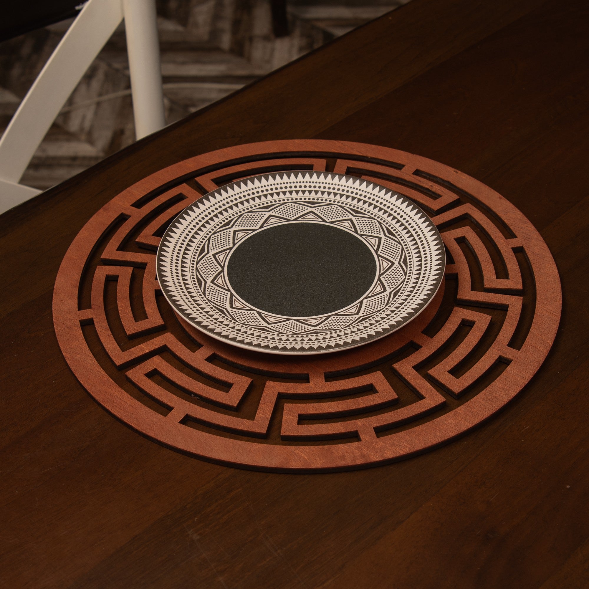 Conjunto de Bases de Pratos de madeira (4 peças)-Labyrinth-Rosa
