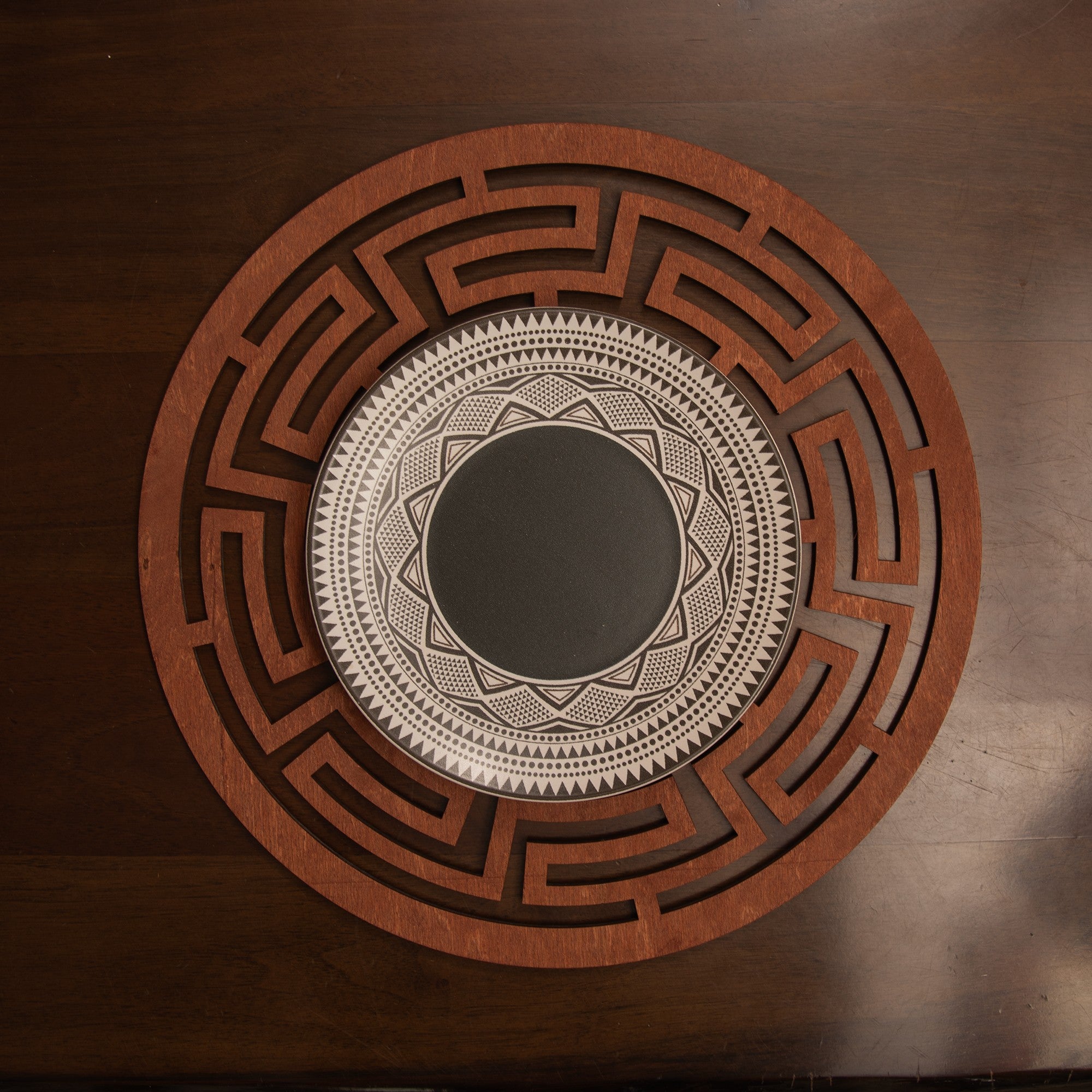 Conjunto de Bases de Pratos de madeira (4 peças)-Labyrinth-Rosa