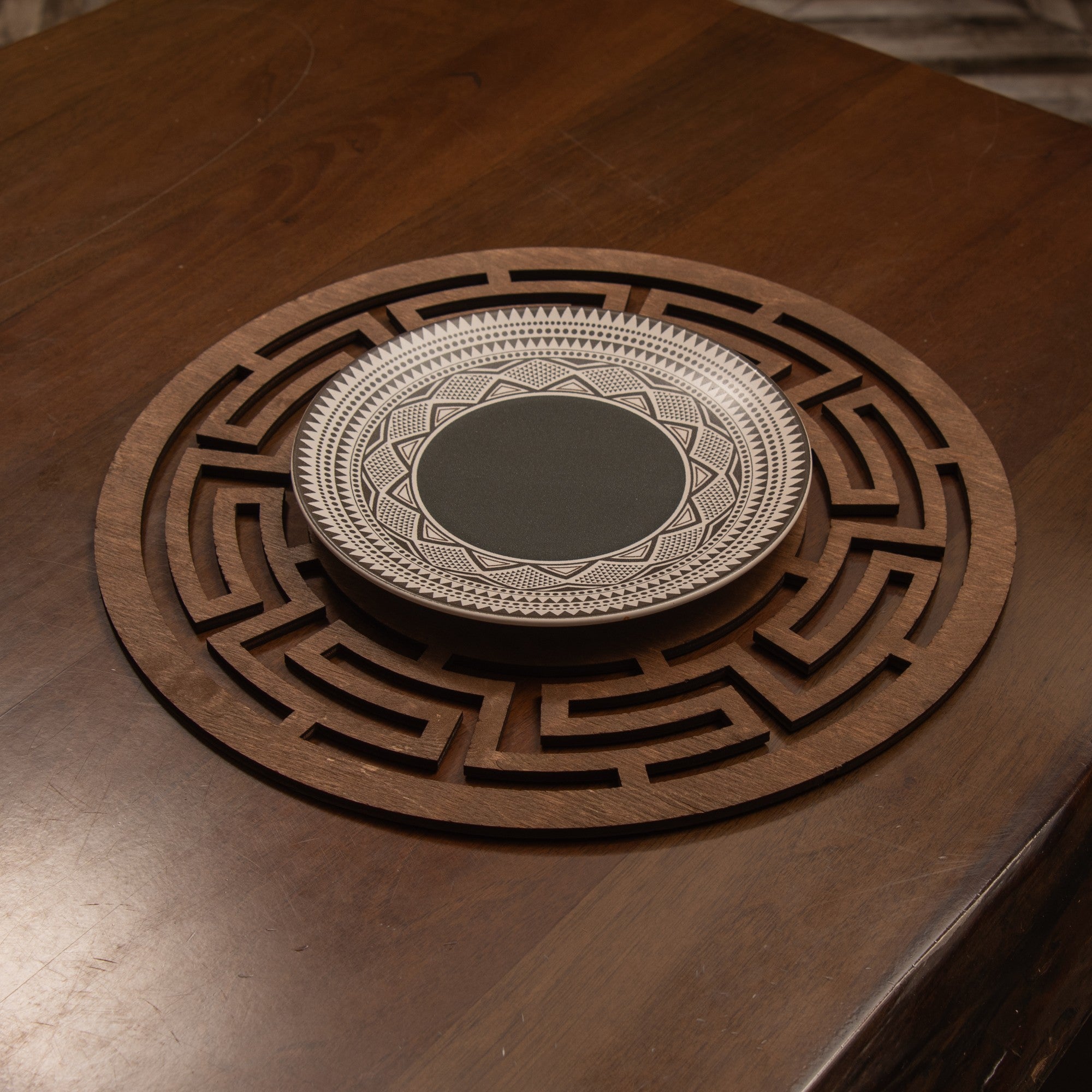 Conjunto de Bases de Pratos de madeira (4 peças)-Labyrinth-Wengué