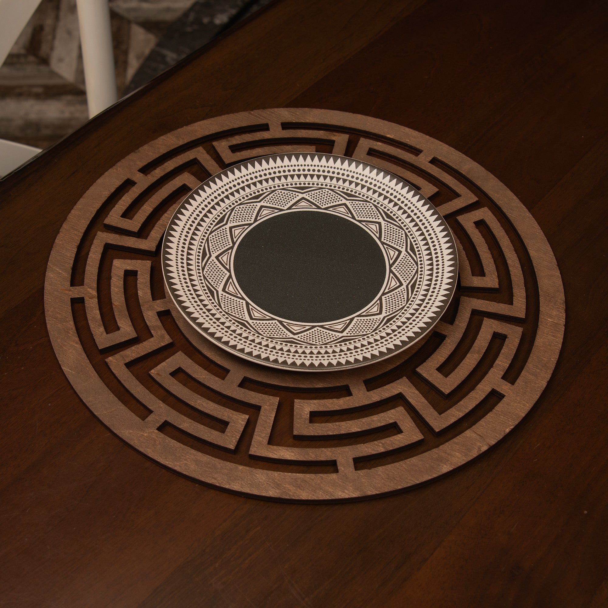 Conjunto de Bases de Pratos de madeira (4 peças)-Labyrinth-Wengué