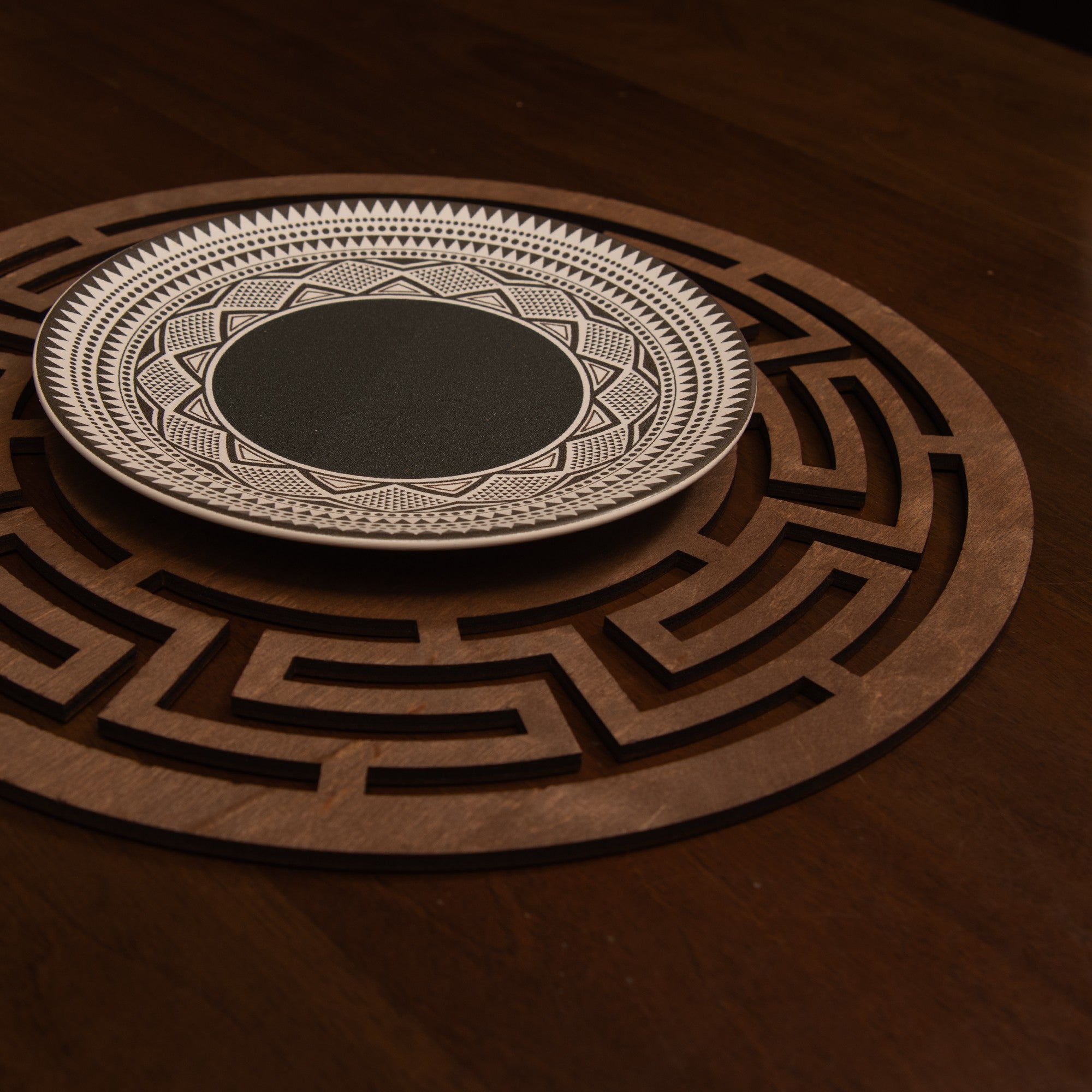 Conjunto de Bases de Pratos de madeira (4 peças)-Labyrinth-Wengué