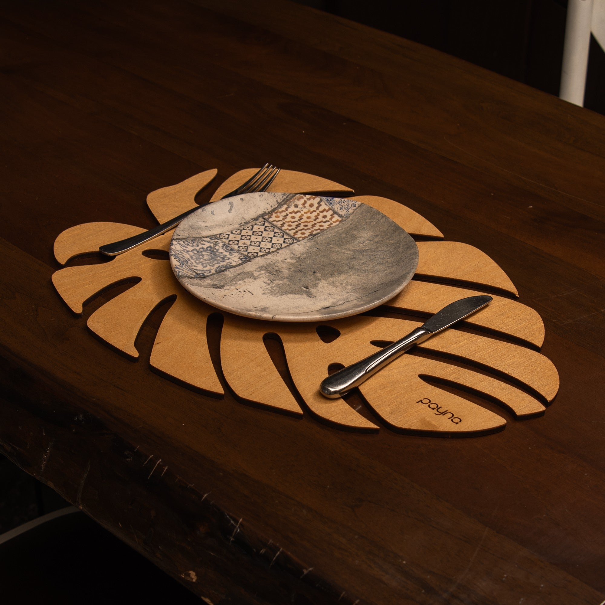 Conjunto de Bases de Pratos de madeira (4 peças)-Monstera-Mel