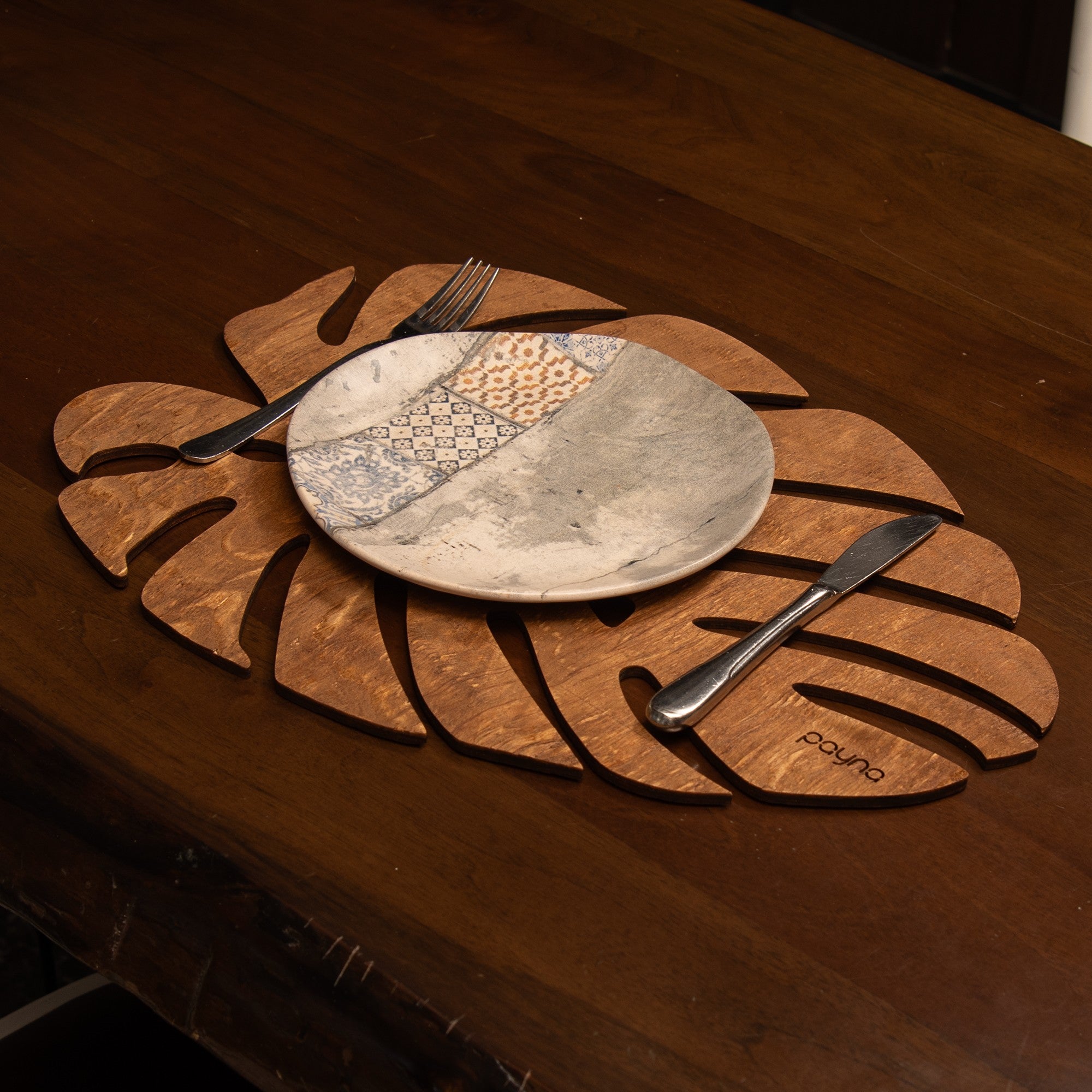 Conjunto de Bases de Pratos de madeira (4 peças)-Monstera-Noz