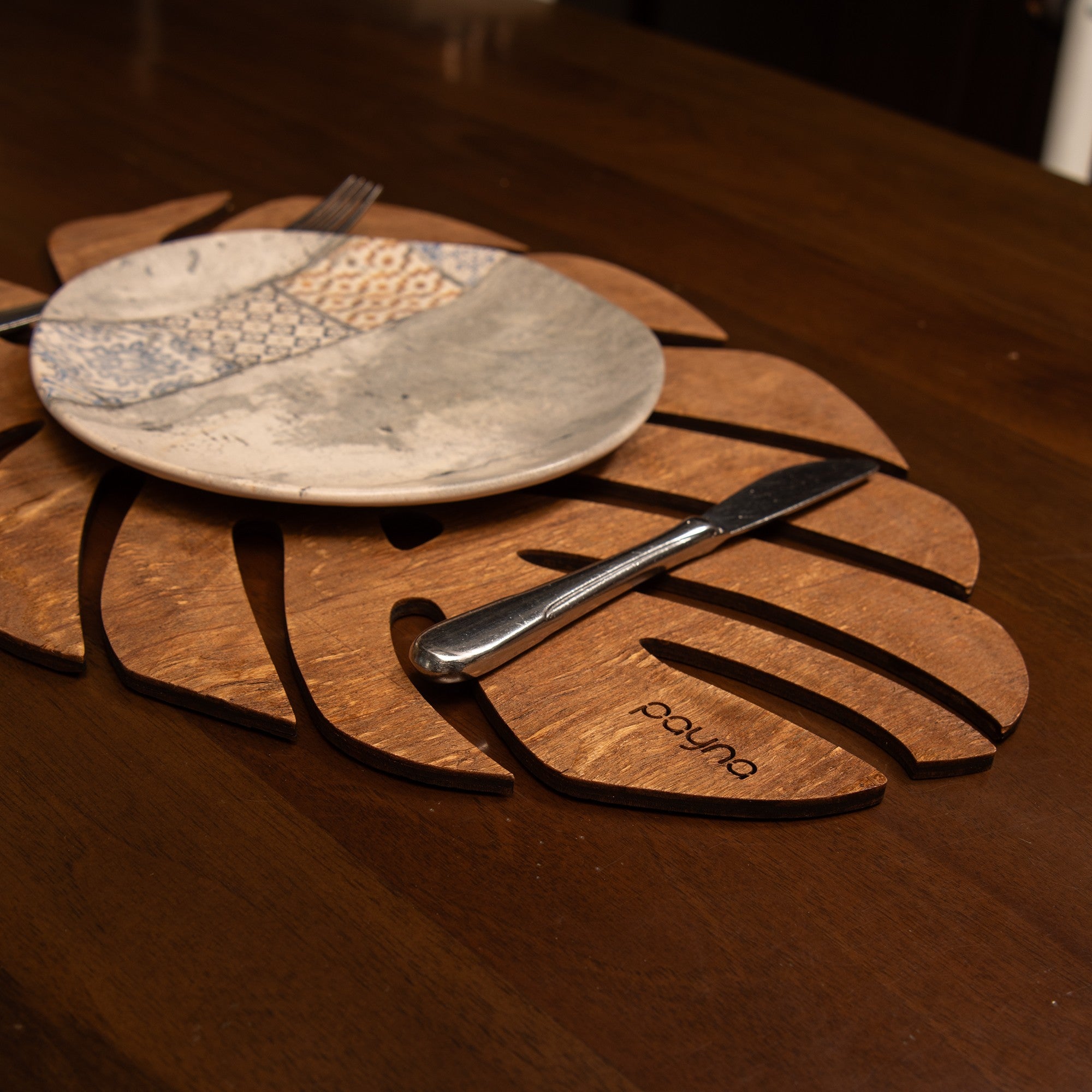 Conjunto de Bases de Pratos de madeira (4 peças)-Monstera-Noz
