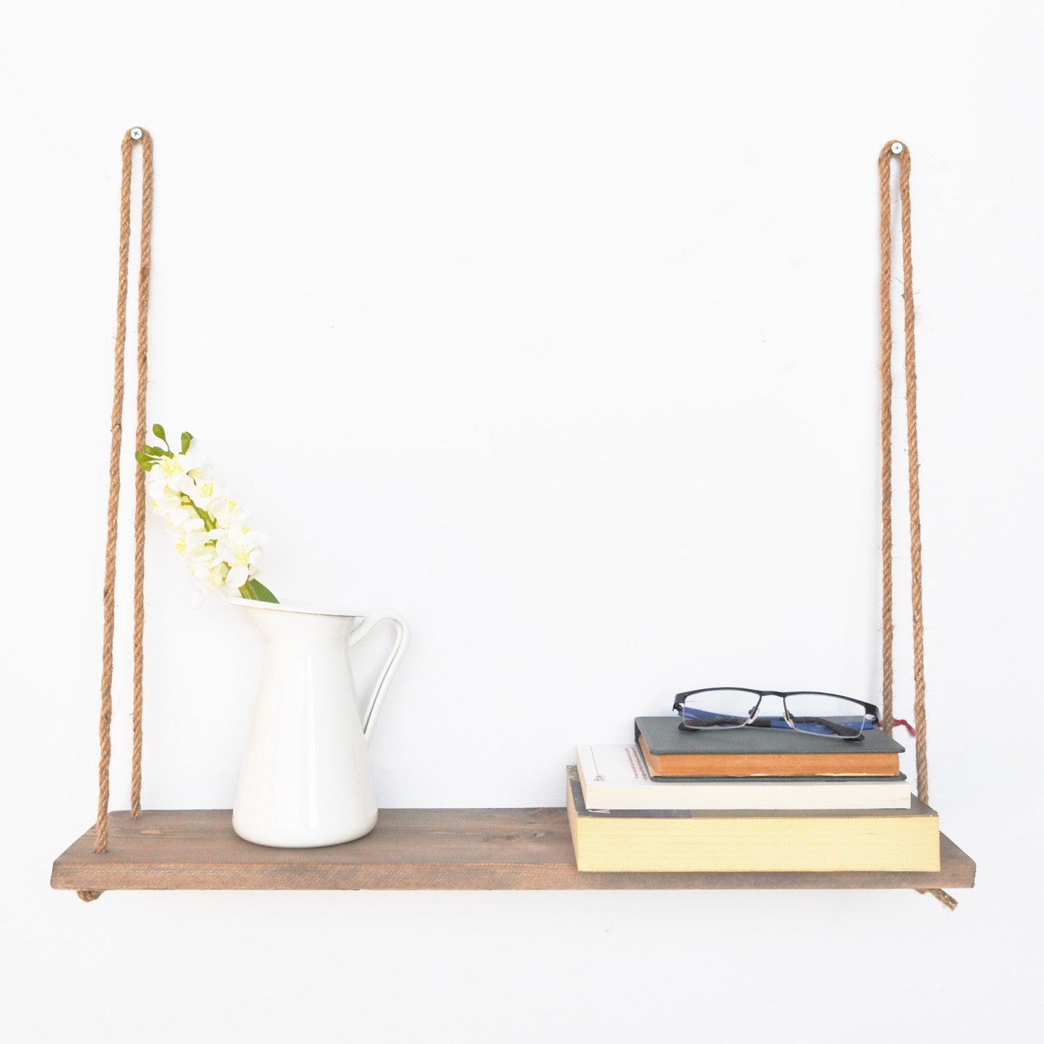 Prateleira de parede feita à mão, 60 cm x 13 cm x 1,6 cm, 100% madeira de abeto, cor nogueira | Design escandinavo rústico moderno, fácil montagem na parede, montada