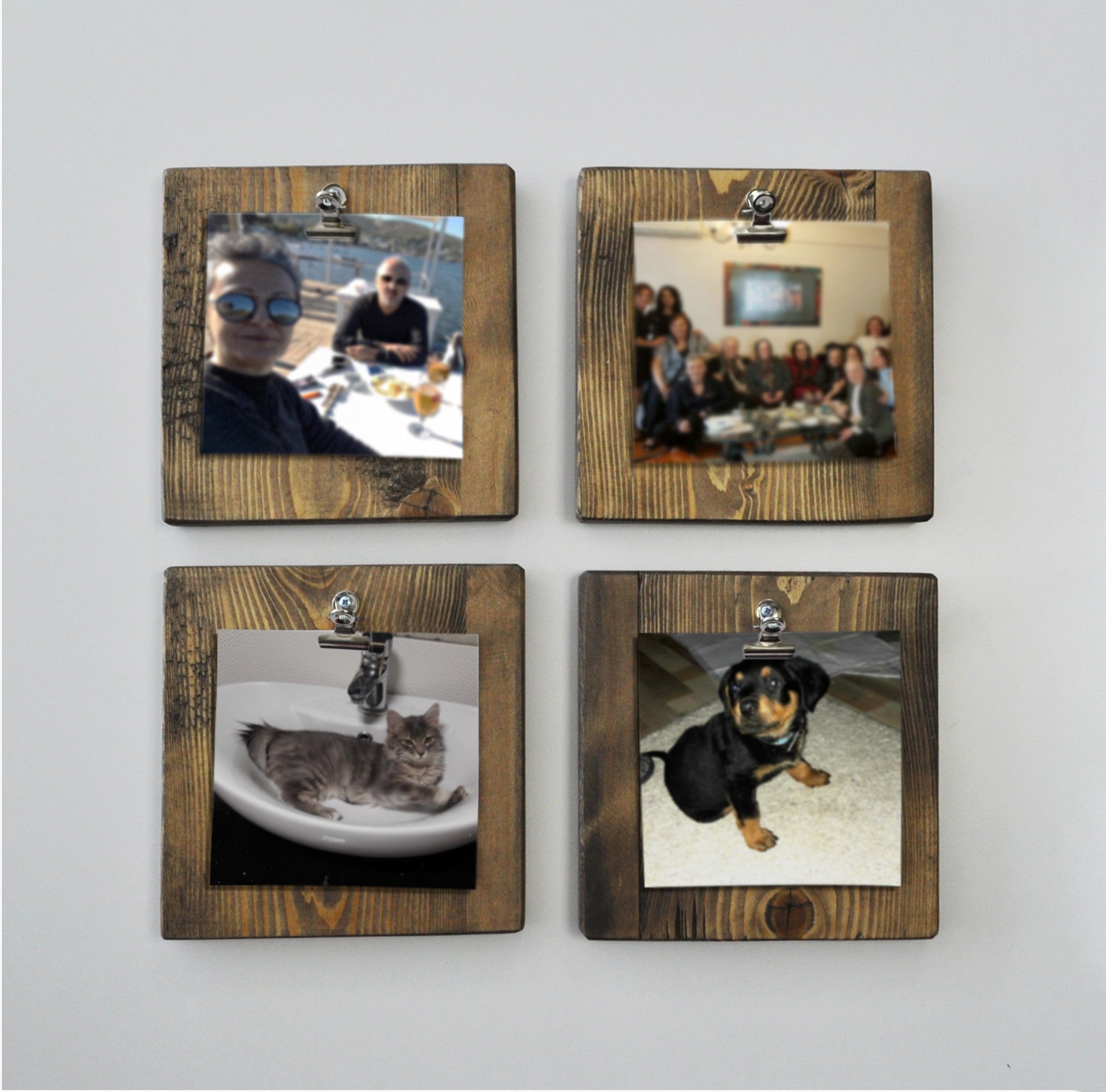 Acessório de parede decorativo feito à mão em abeto (4 peças), cor nogueira, 14 x 14 x 1,6 cm | 100% madeira de abeto, design rústico moderno, fácil fixação na parede
