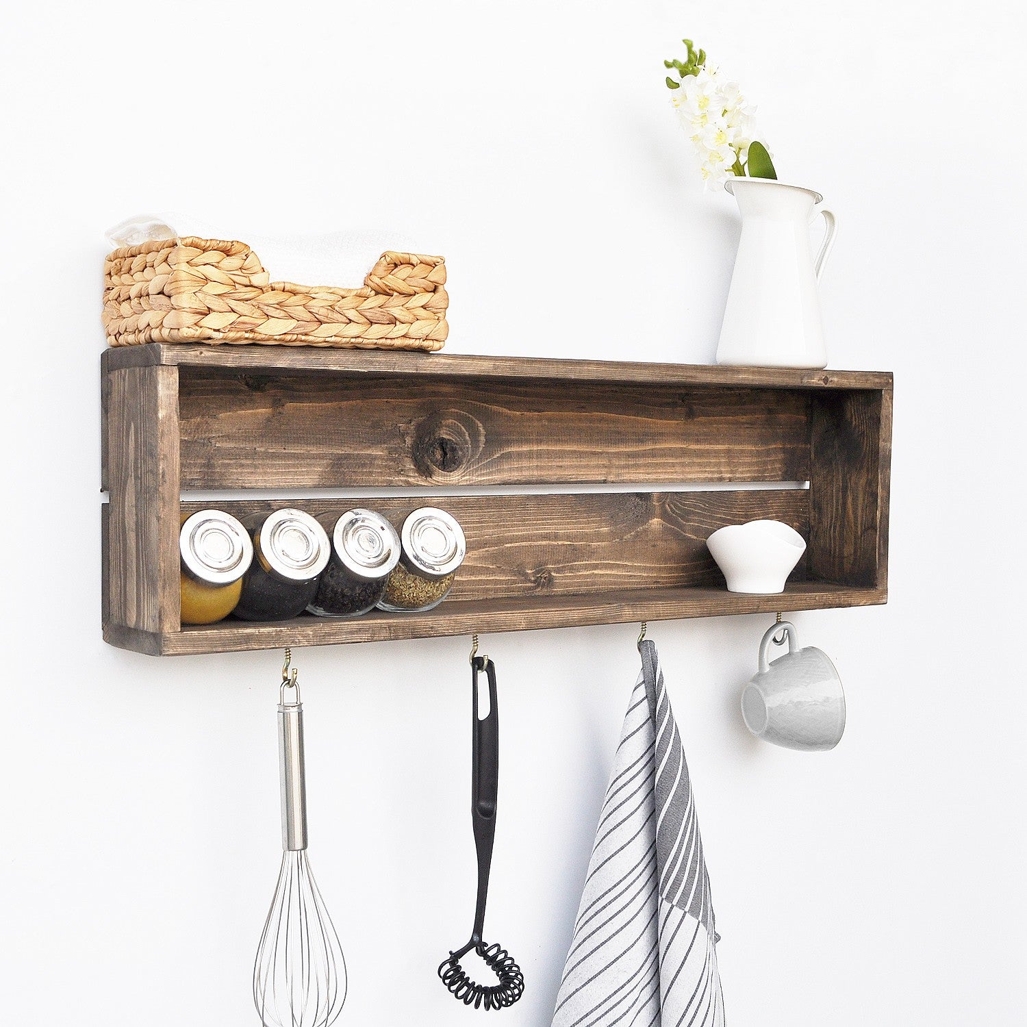 Prateleira de cozinha – 70 cm x 21 cm x 10 cm – nogueira rústica – madeira de abeto