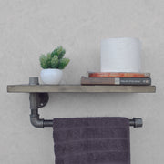 Prateleira de cachimbo feita à mão, 40 cm x 16 cm x 14 cm, preta e nogueira | 100% madeira de abeto e metal | Design industrial moderno para fixação na parede, com charme rústico