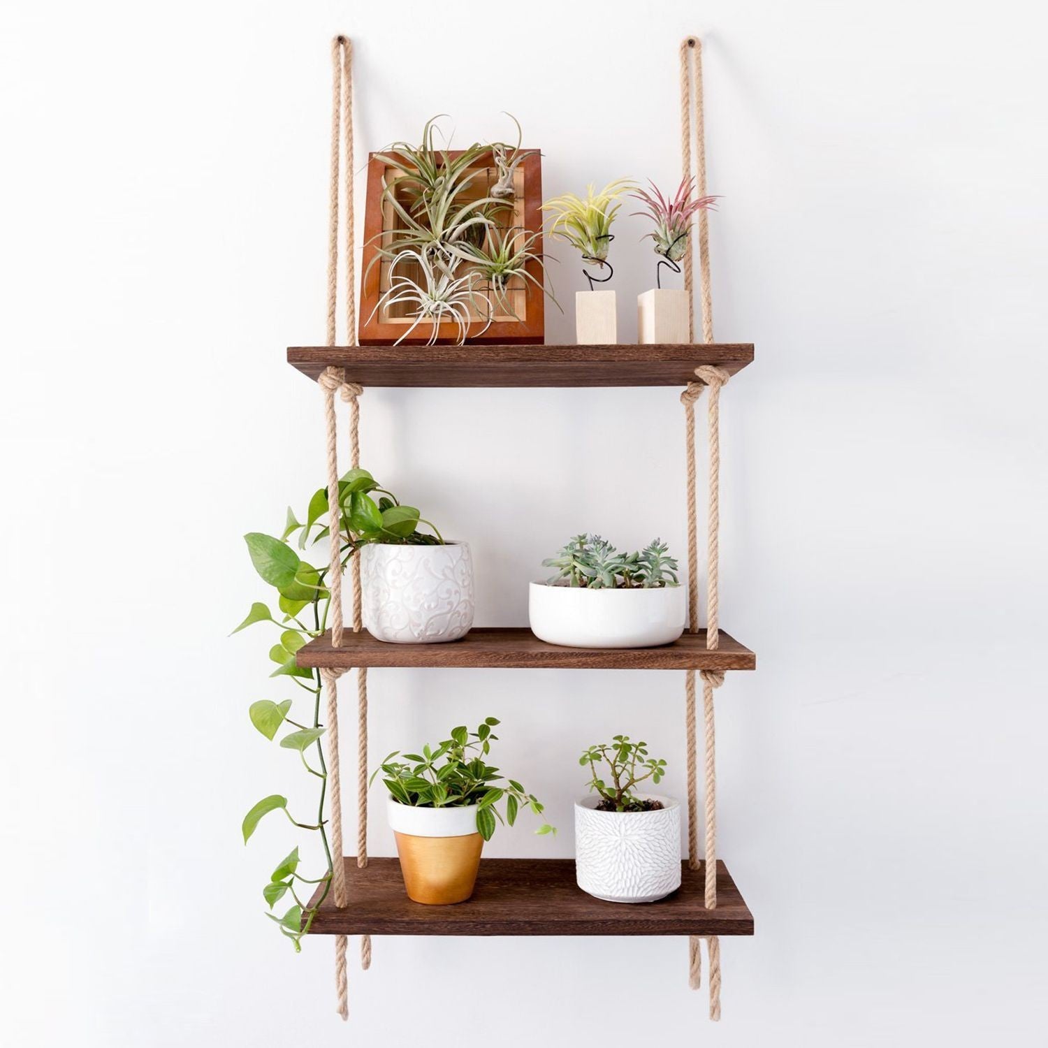 Prateleira de parede feita à mão, 40 cm x 110 cm x 14 cm, 100% madeira de abeto, cor nogueira | Design escandinavo rústico moderno, fixada na parede, capacidade de 1,4 kg