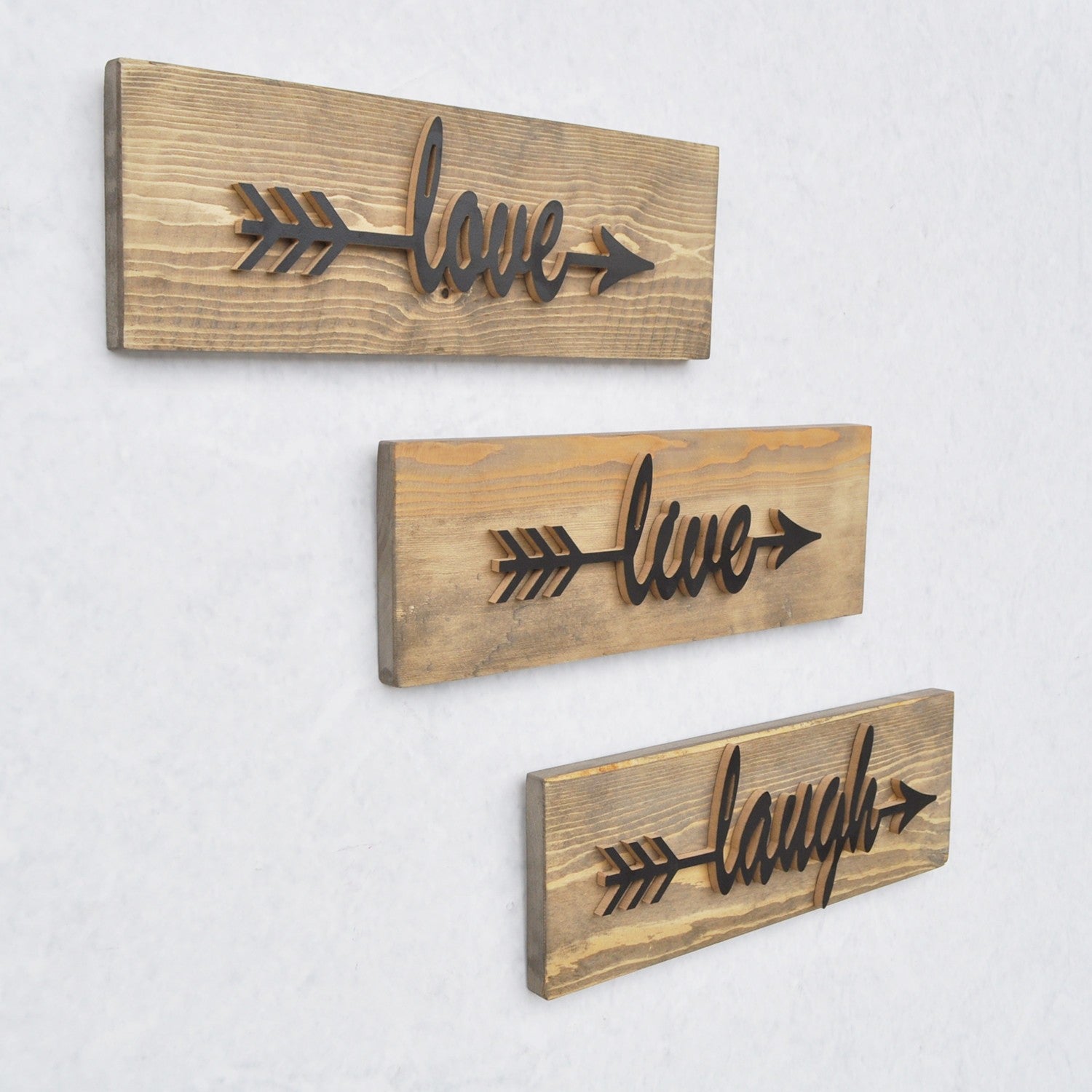 Acessório de parede decorativo feito à mão em abeto (3 peças), cor nogueira, 40 x 14 x 1,2 cm | 100% madeira de abeto, para montagem na parede, design charmoso e bem-humorado
