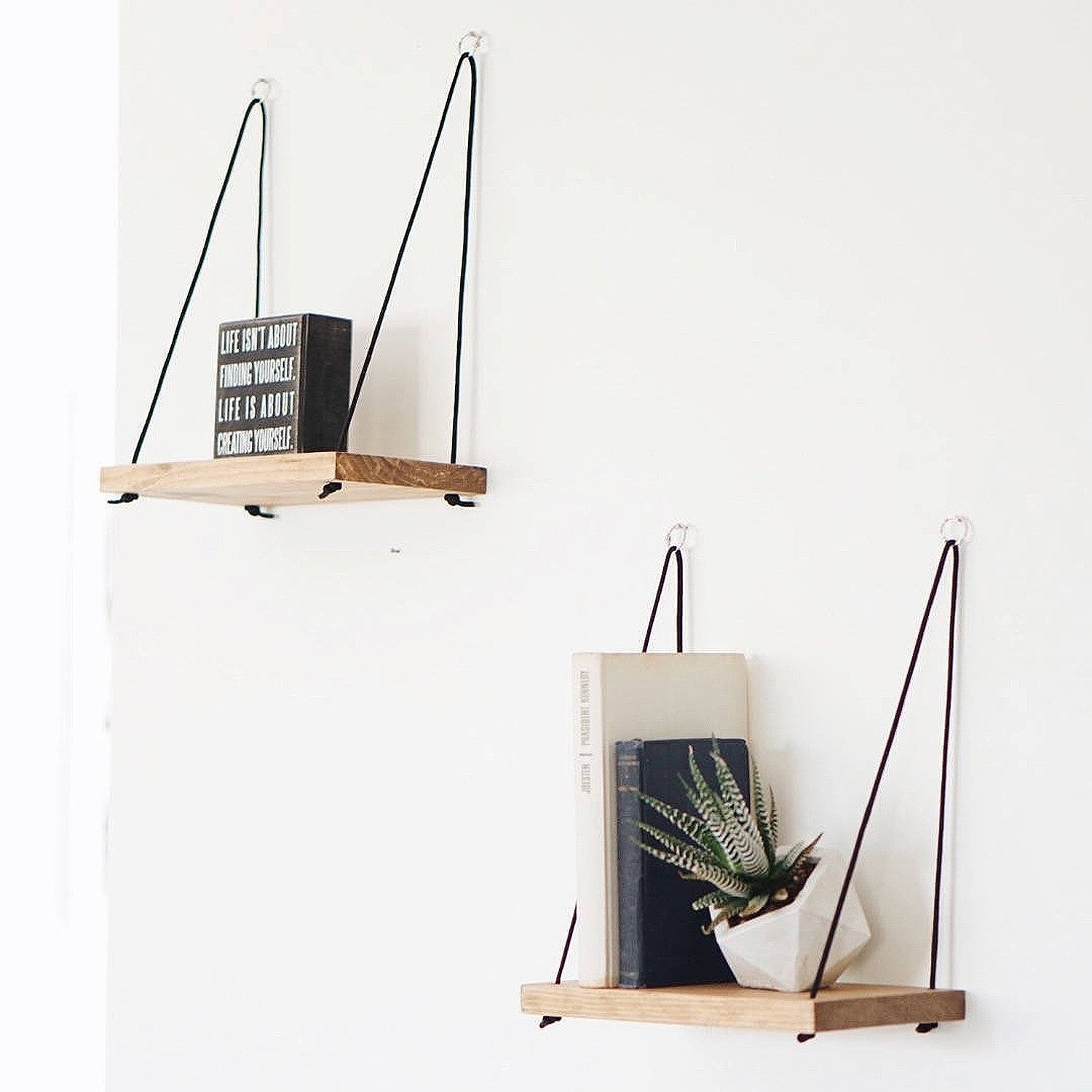 Prateleira de parede feita à mão (2 peças), cor nogueira, 40 x 50 x 13 cm | 100% madeira de abeto, fixada na parede, design rústico moderno | Perfeita para casa e escritório