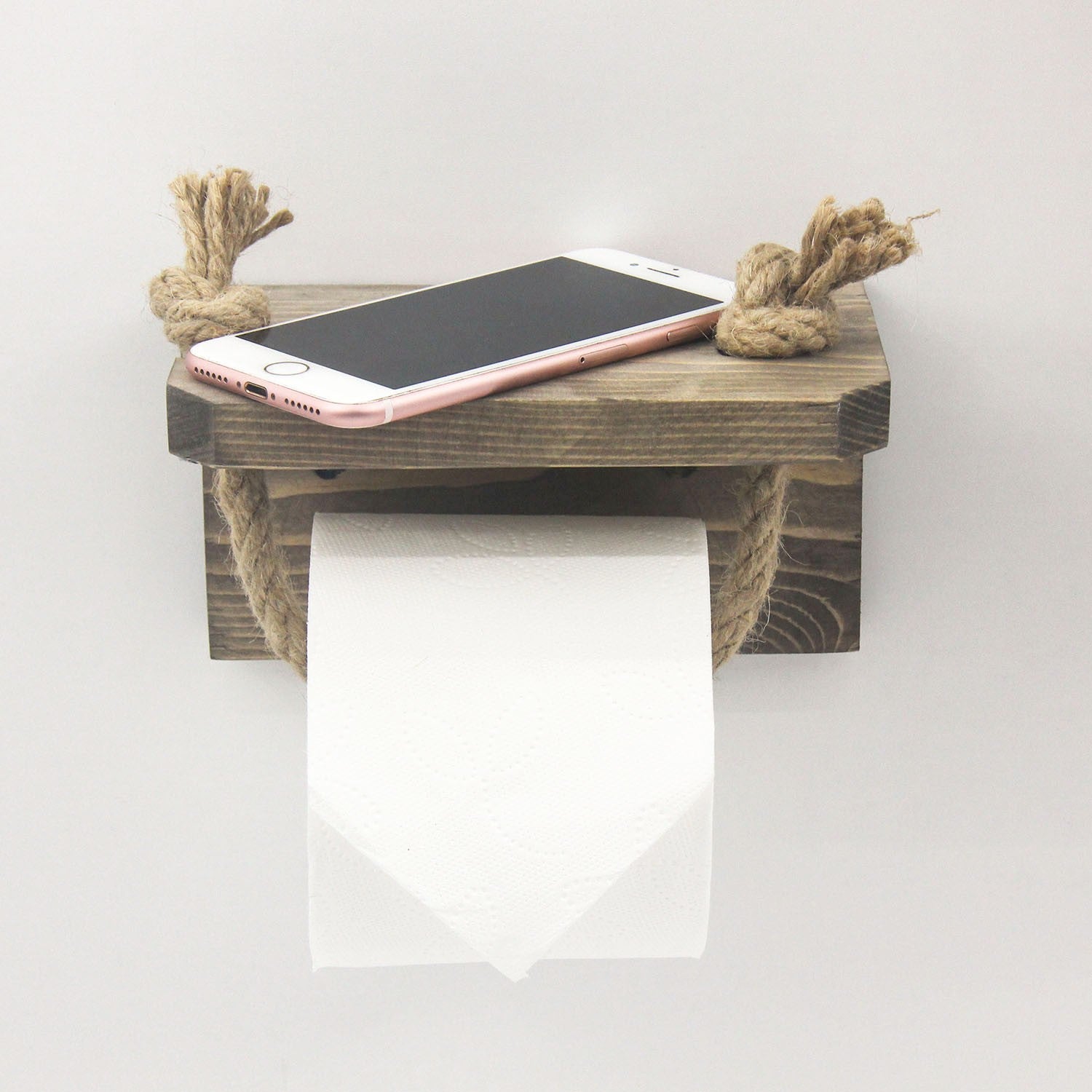 Prateleira de parede rústica feita à mão, 17 x 10 x 10 cm, 100% madeira de abeto, cor nogueira | Capacidade de 7 kg | Perfeita para decoração e organização de casa em estilo boêmio