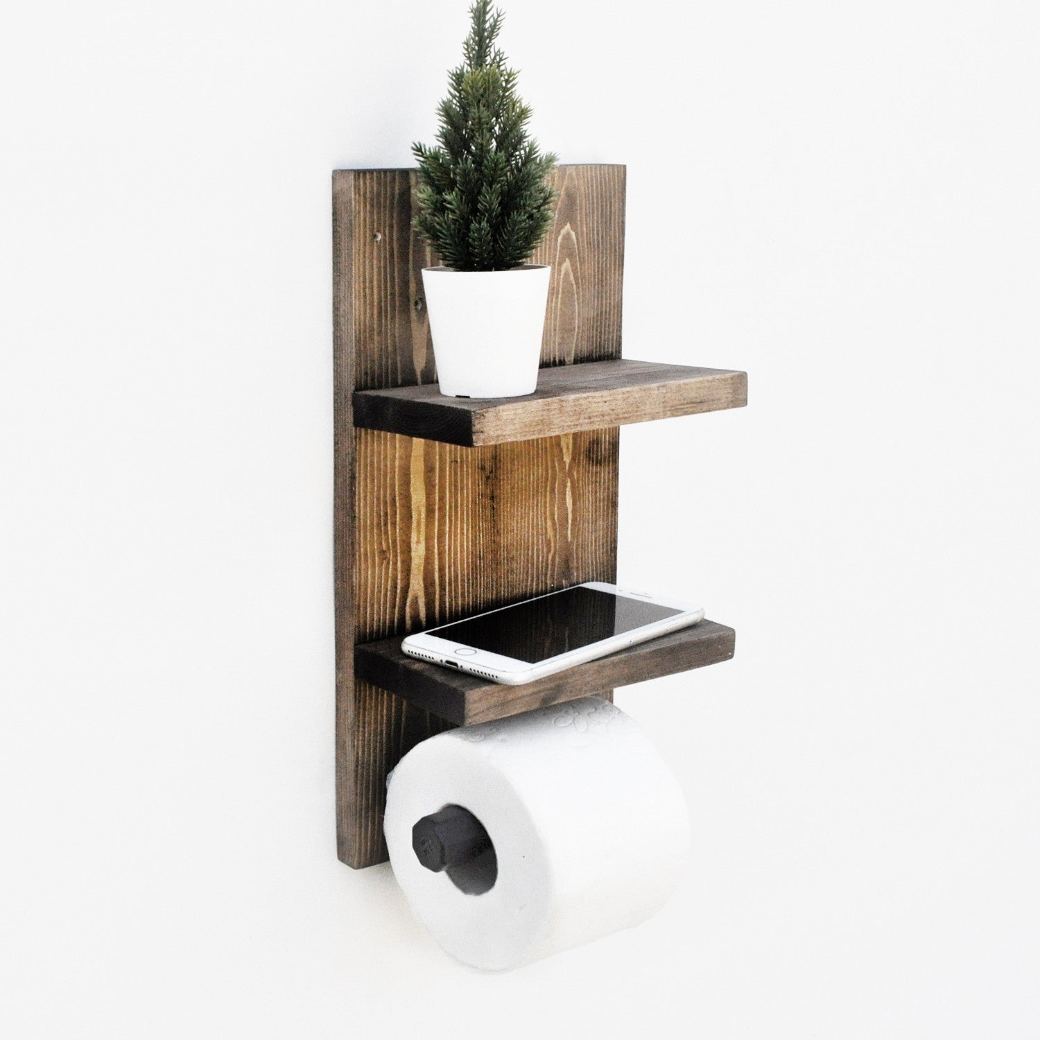 Prateleira de parede decorativa de madeira feita à mão, cor nogueira, 18x35x12 cm | 100% madeira de abeto, montável na parede, design rústico boêmio, capacidade para 5 kg