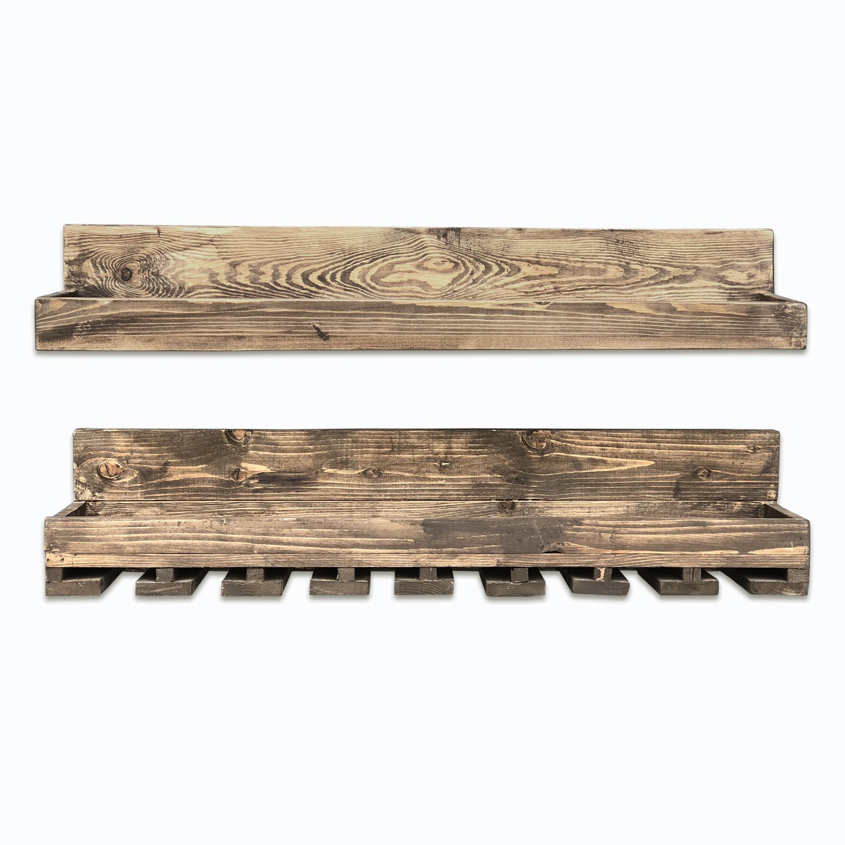 Prateleira de Parede em Madeira Maciça Nogueira - 90cm - Conjunto de 2 Peças para Fixação na Parede