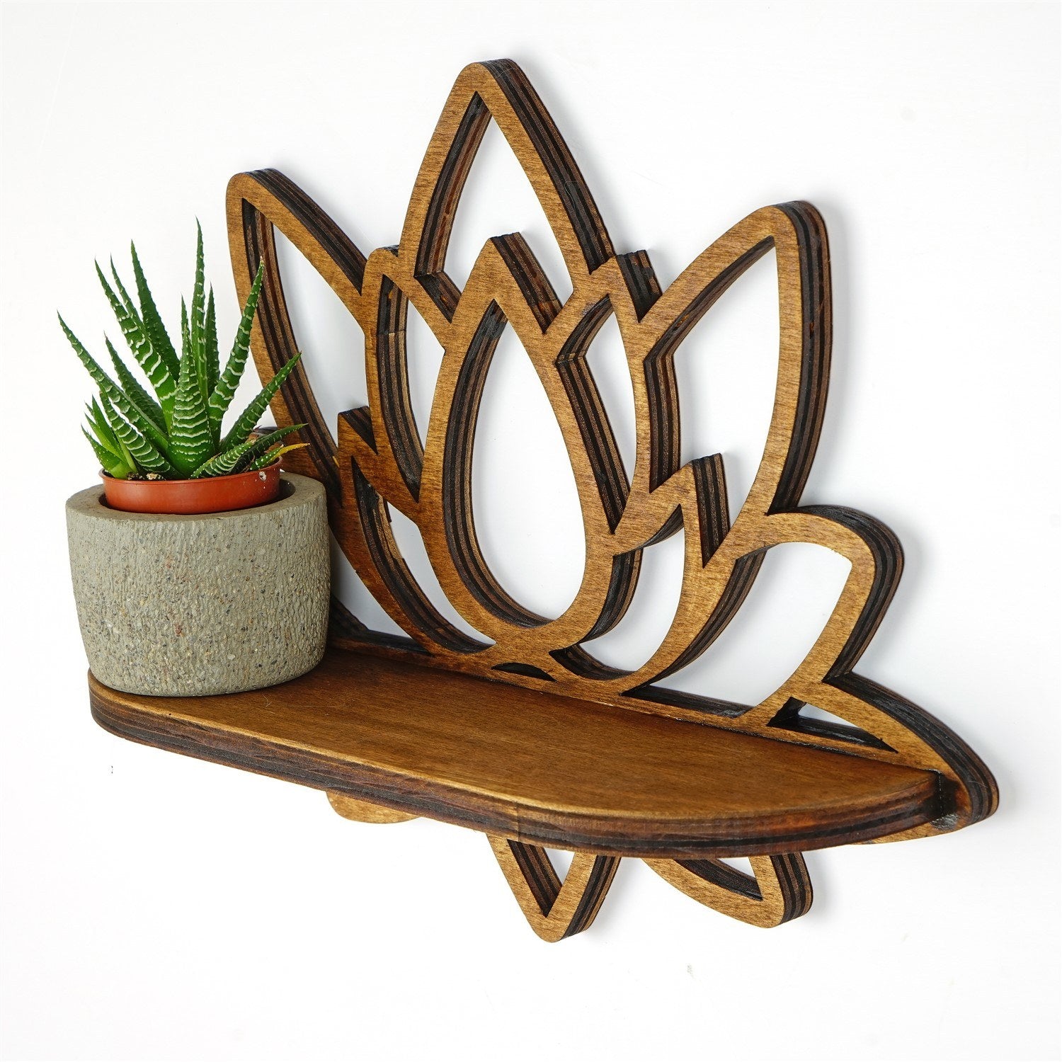 Prateleira de parede elegante em nogueira, 33 x 26 x 10 cm | 100% compensado, 8 mm de espessura | Solução de armazenamento elegante para decoração de casa e escritório