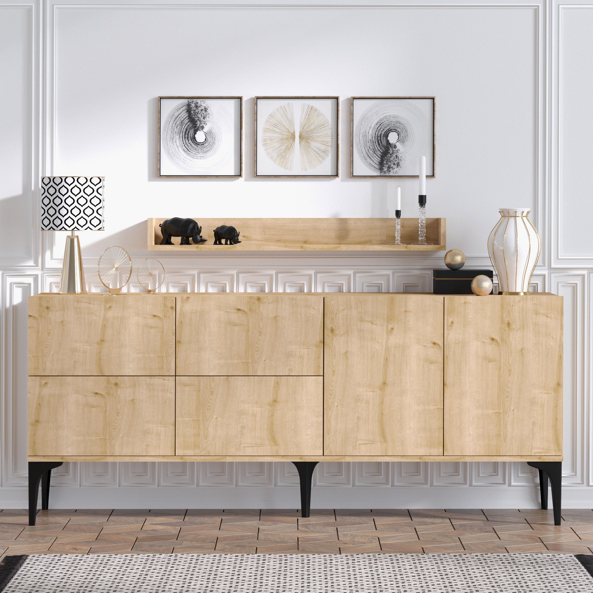 Aparador com Prateleira de Parede – 180 x 55 x 40 cm – Carvalho Safira – 100% Revestimento em Melamina